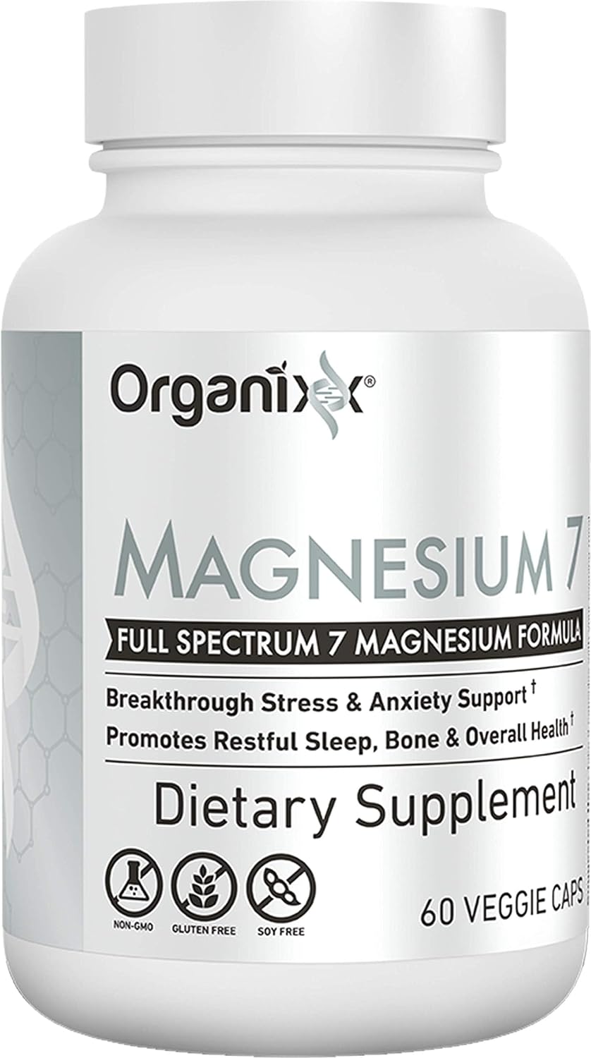 Organixx Magnesium 7 Complex, Sleep & Muscle Support, 60 Caps | 7-type magnesium with glycinate, Vitamin B6 & Manganese Citrate, supports sleep, muscle recovery & heart health