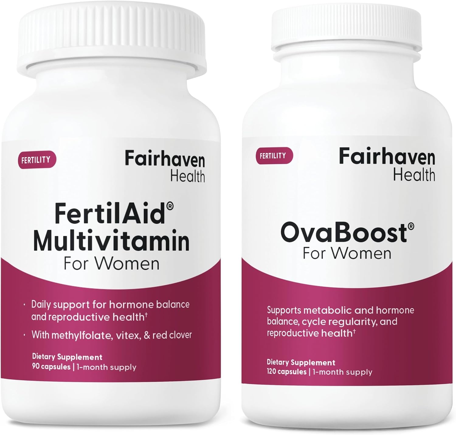 FertilAid for Women & Ovaboost Combo, Female Fertility Supplement & Natural Fertility Vitamin with Myo-Inositol, Vitex & Vitamins to Support Ovulation, Cycle Regularity & Egg Quality, 1 Month Supply