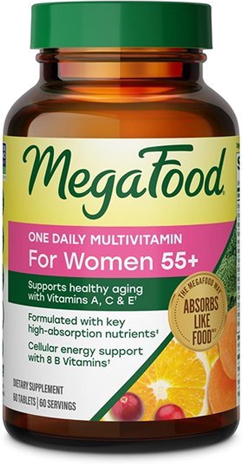 MegaFood One Daily Multivitamin for Women 55+ with 19 Nutrients, 60 Tablets | Supports Healthy Aging with Vitamin C, A, E, Cellular Energy Support with B Vitamins, D3 & Zinc, Vegetarian, 60 Servings
