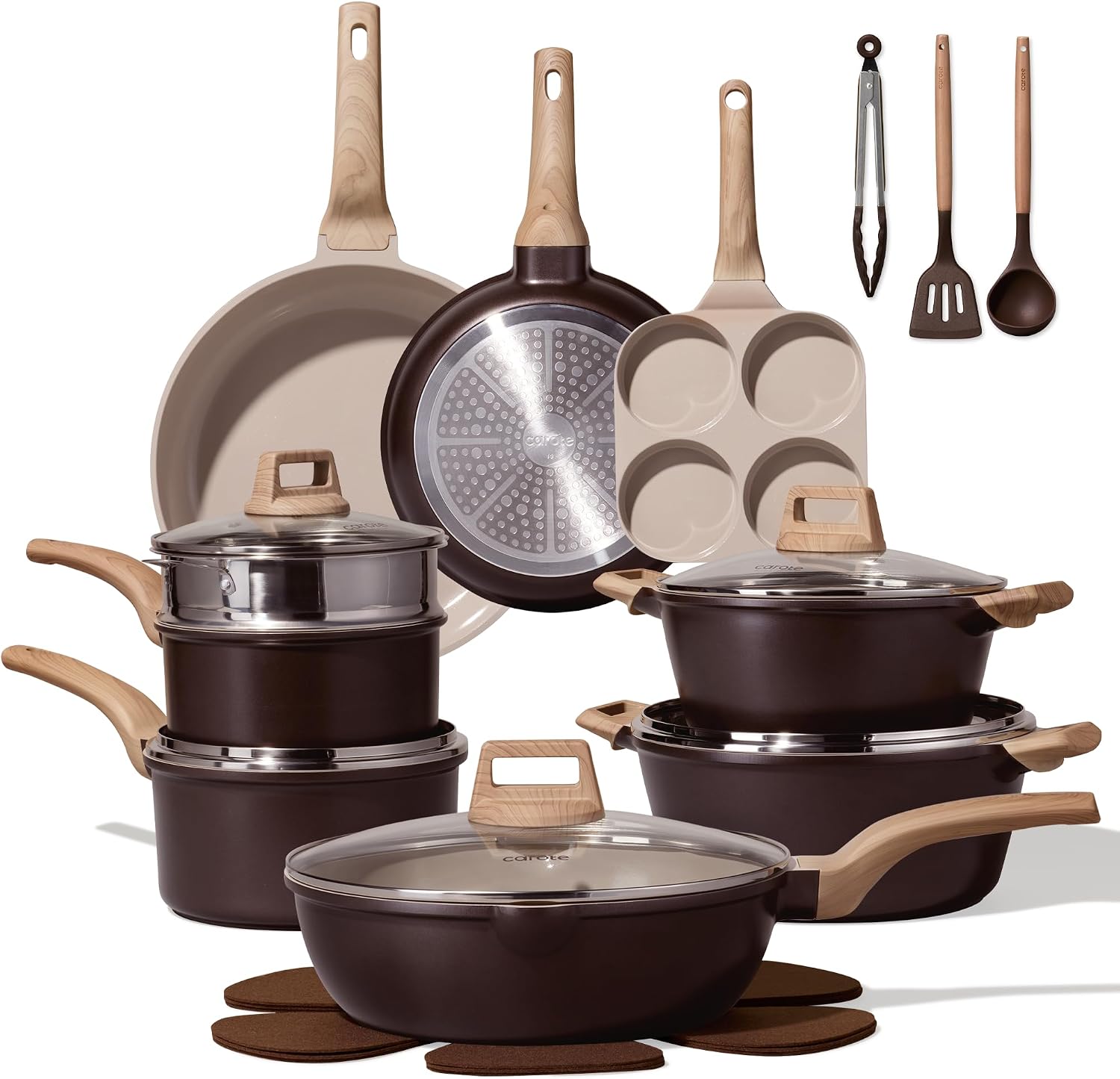 CAROTE 21pcs Ceramic Cookware Sets, Pots and Pans Set