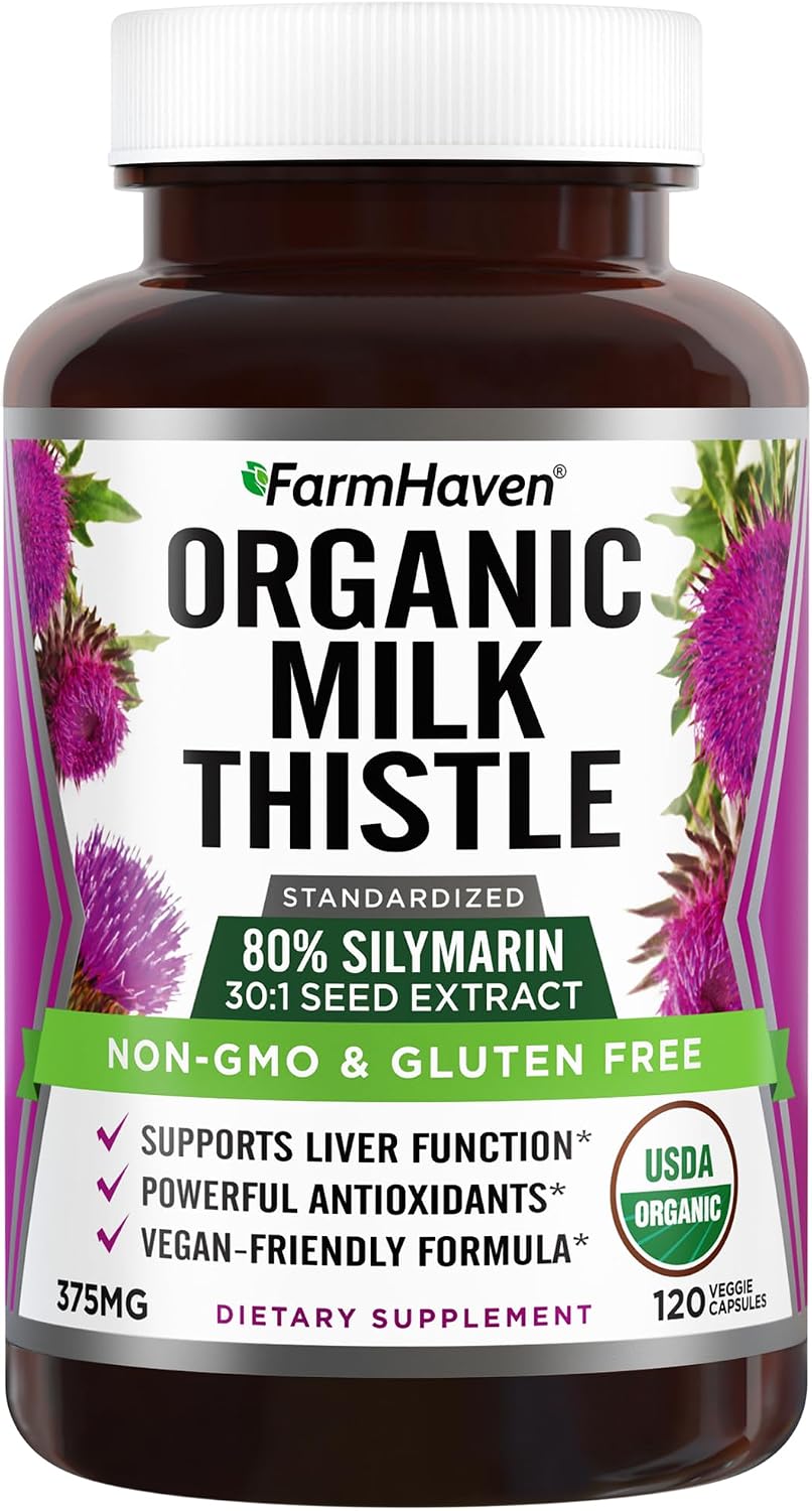 FarmHaven USDA Organic Milk Thistle Capsules | 30X Concentrated Seed Extract & 80% Silymarin Standardized – Supports Liver Function and Overall Health | Non-GMO | 120 Vegan Capsules