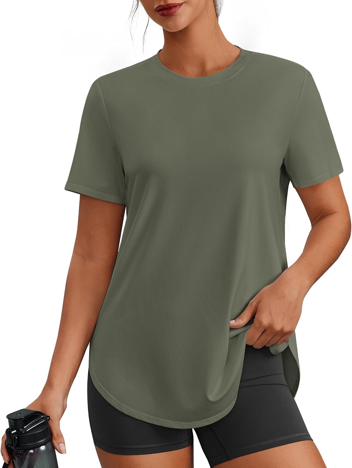 PINSPARK Workout Tops for Women UPF 50+ Hip Length Athletic Shirts S-3XL