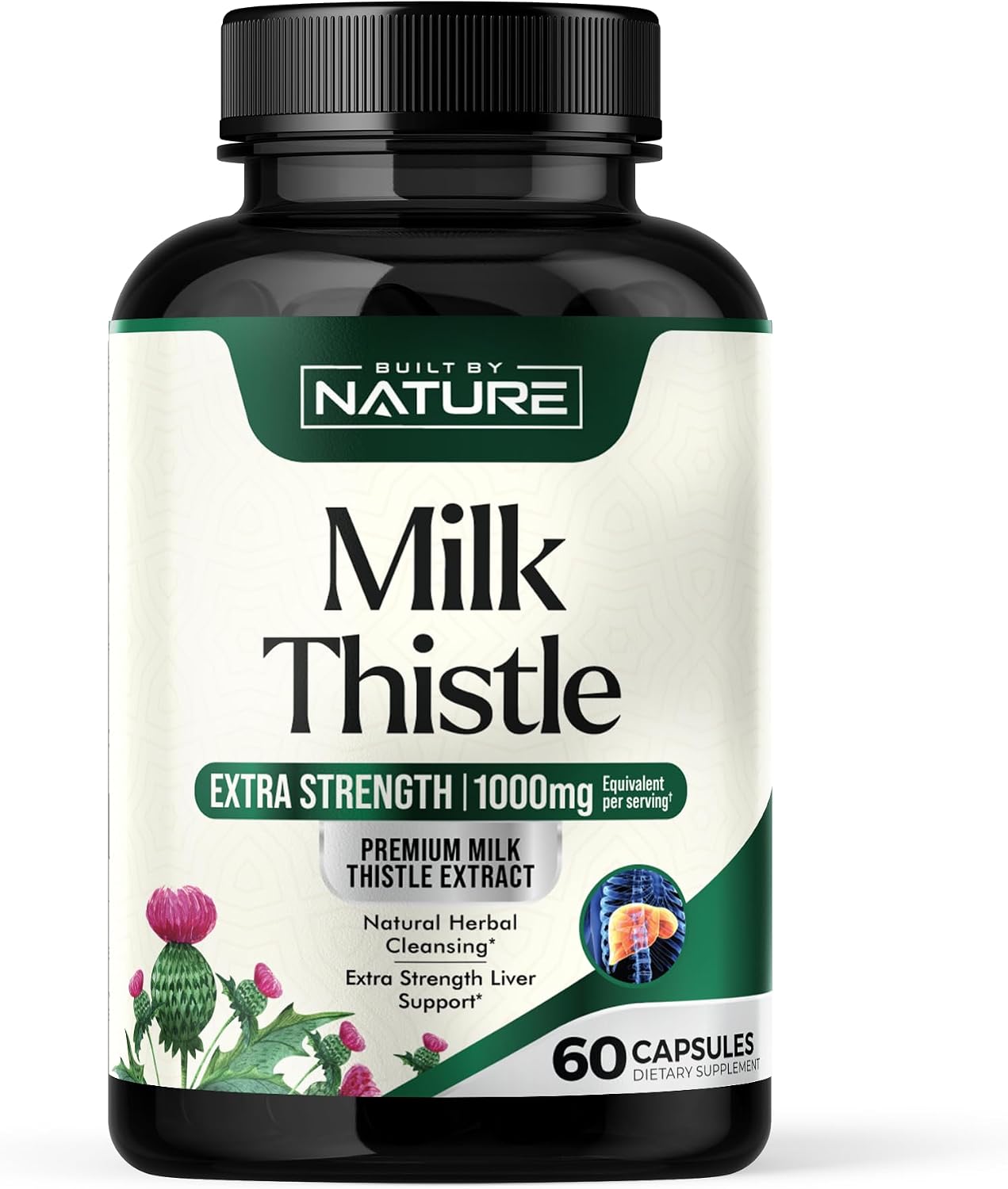 Built by Nature Milk Thistle Liver Detox Supplement, 60 Veggie Capsules