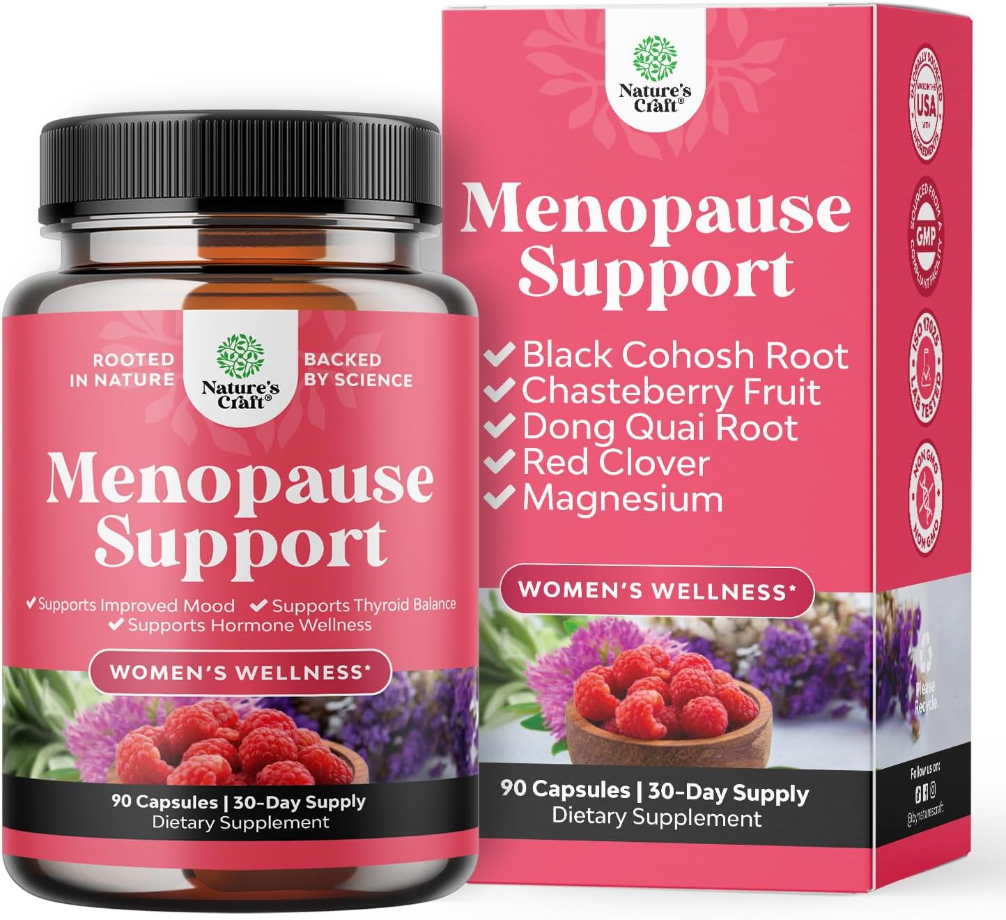 Complete Herbal Menopause Supplement for Women – Multibenefit Menopause Ease Hormone Balance for Women for Night Sweats Mood and More with Dong Quai Vitex Chaste Berry and Black Cohosh – 90 Count