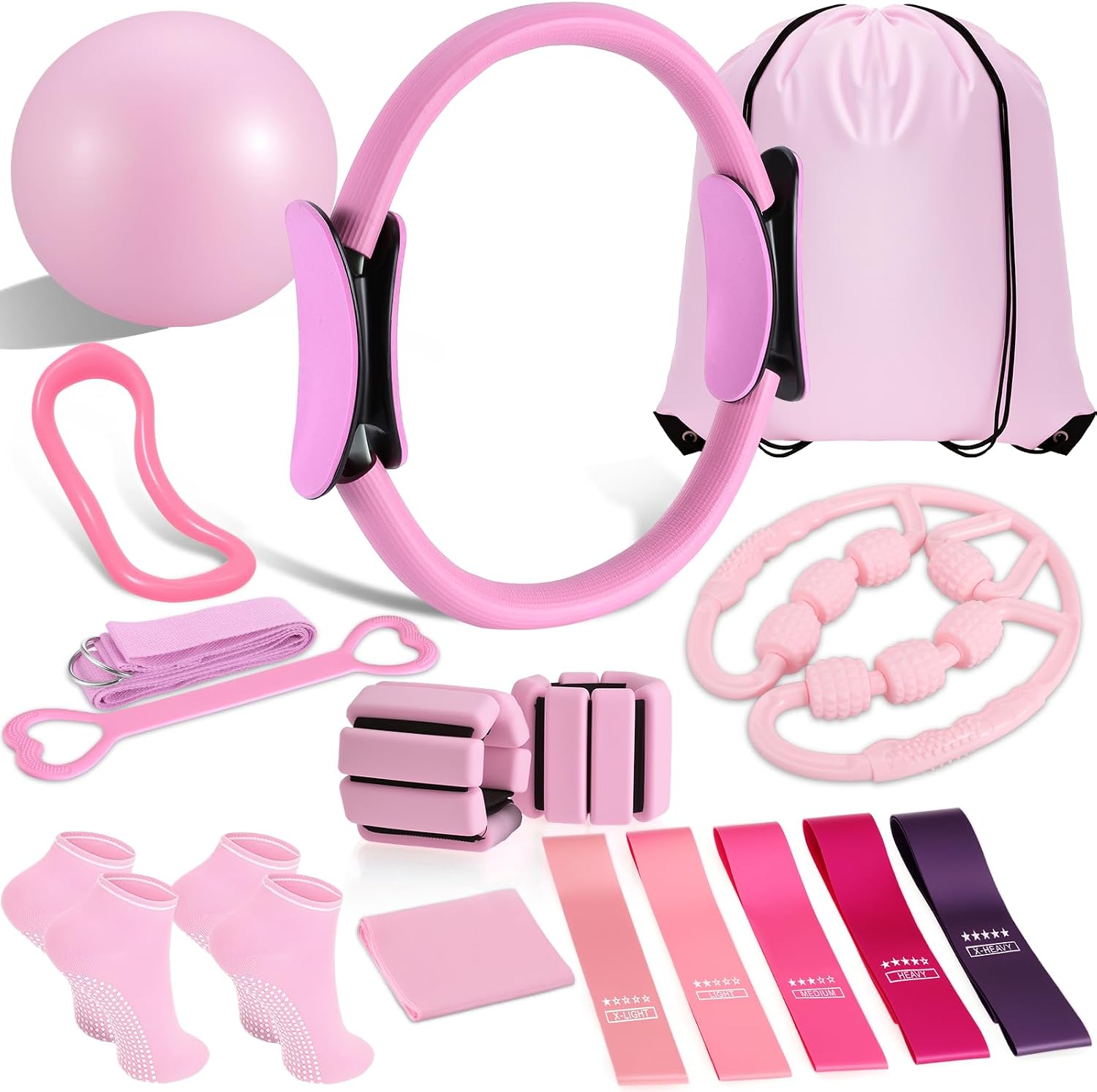 LiKiLiKi Pilates Ring and Ball Set, Home Pilates Equipment for Women with Resistance Bands, 12” Magic Circle, 9.8” Ball, for Strength, Toning and Flexibility, Fitness Essentials Starter Accessories
