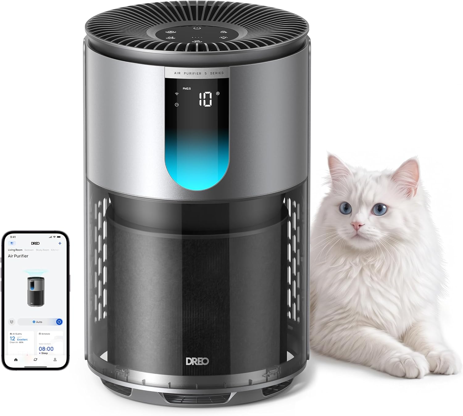 DREO Smart Pet Air Purifier for Home, Bedrooms Air Cleaner with Wi-Fi/Voice/Alexa, Auto/Turbo/HEPA Sleep Mode for Smoke, Dust, Pollen, Odor, PM2.5 Quality Monitor, 4 Speeds, DR-HAP009AS (DREO 539AS)