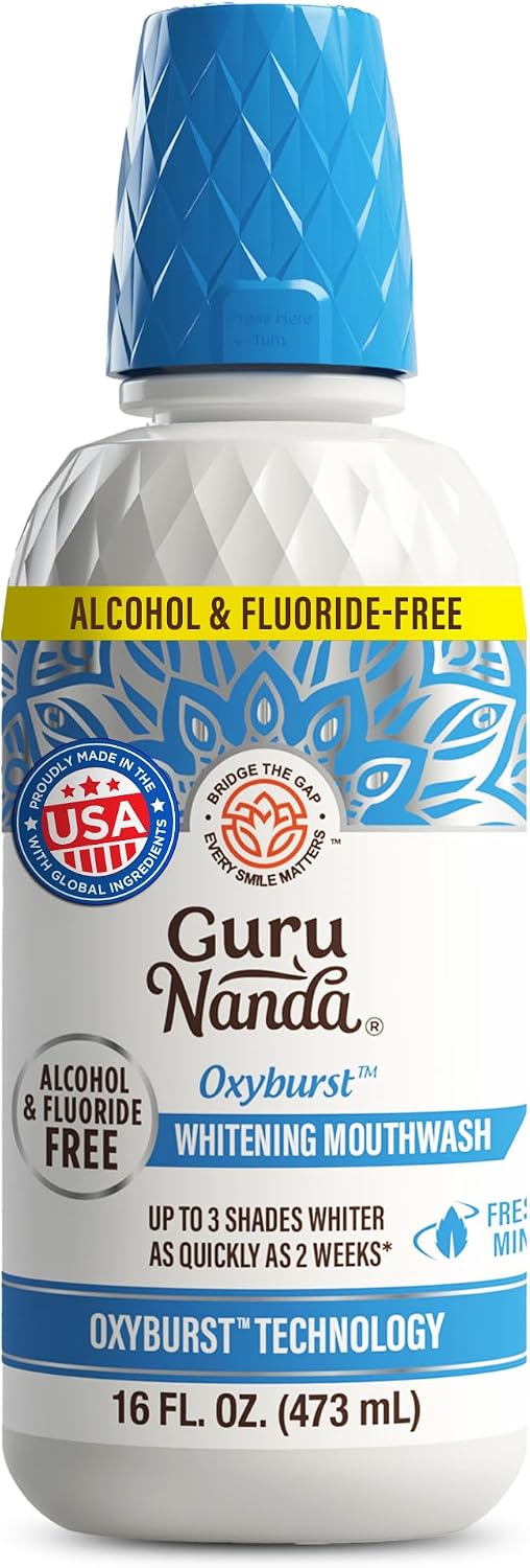 GuruNanda Oxyburst Whitening Mouthwash with Hydrogen Peroxide, Mint, 16 oz
