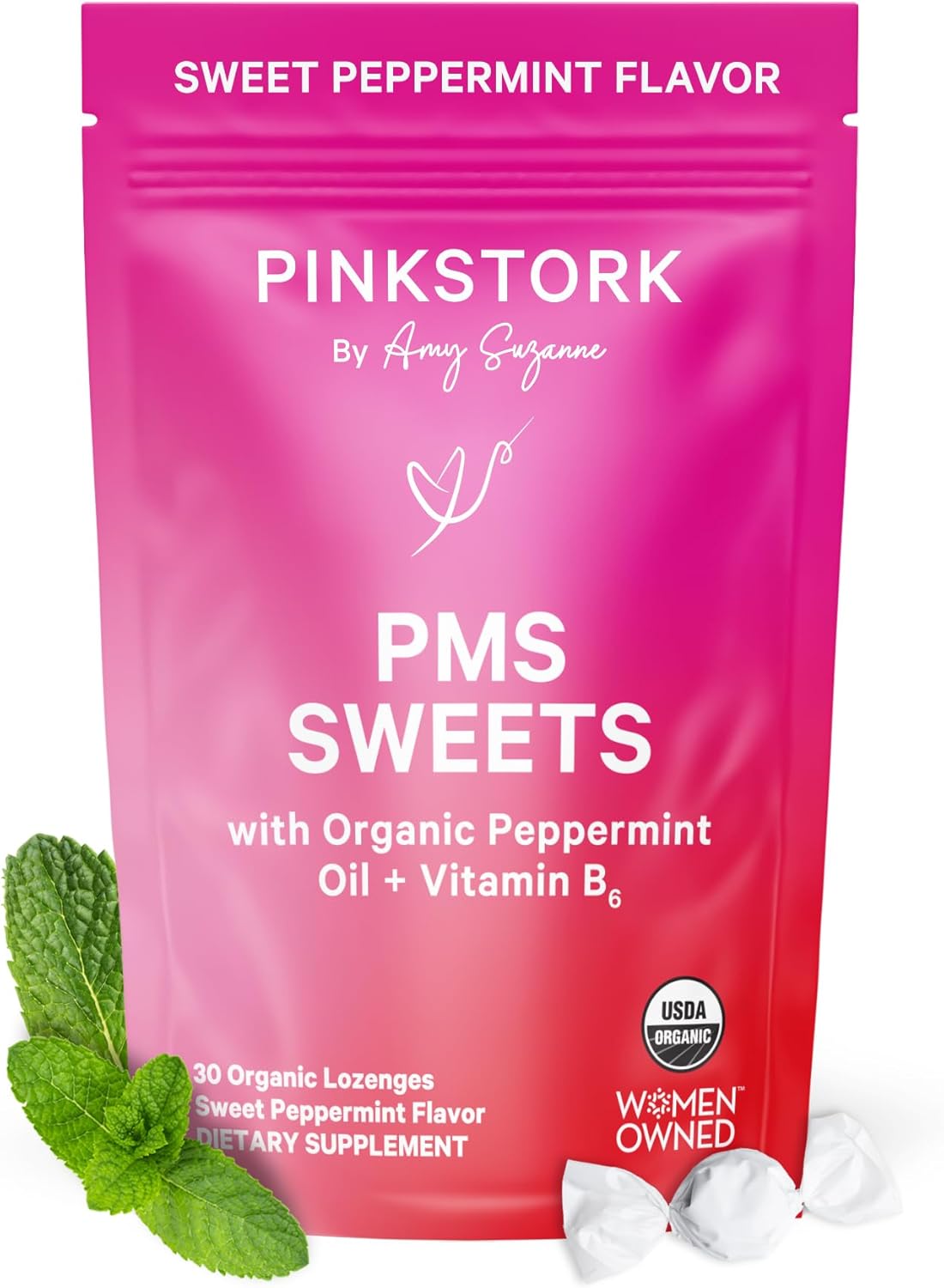 Pink Stork Organic PMS Support Sweets for Teens and Women, 30 Drops | Natural Ingredients, Vitamin B6 and Peppermint, Period Support, Digestive Comfort, Ease Occasional Bloat, Mood Swings