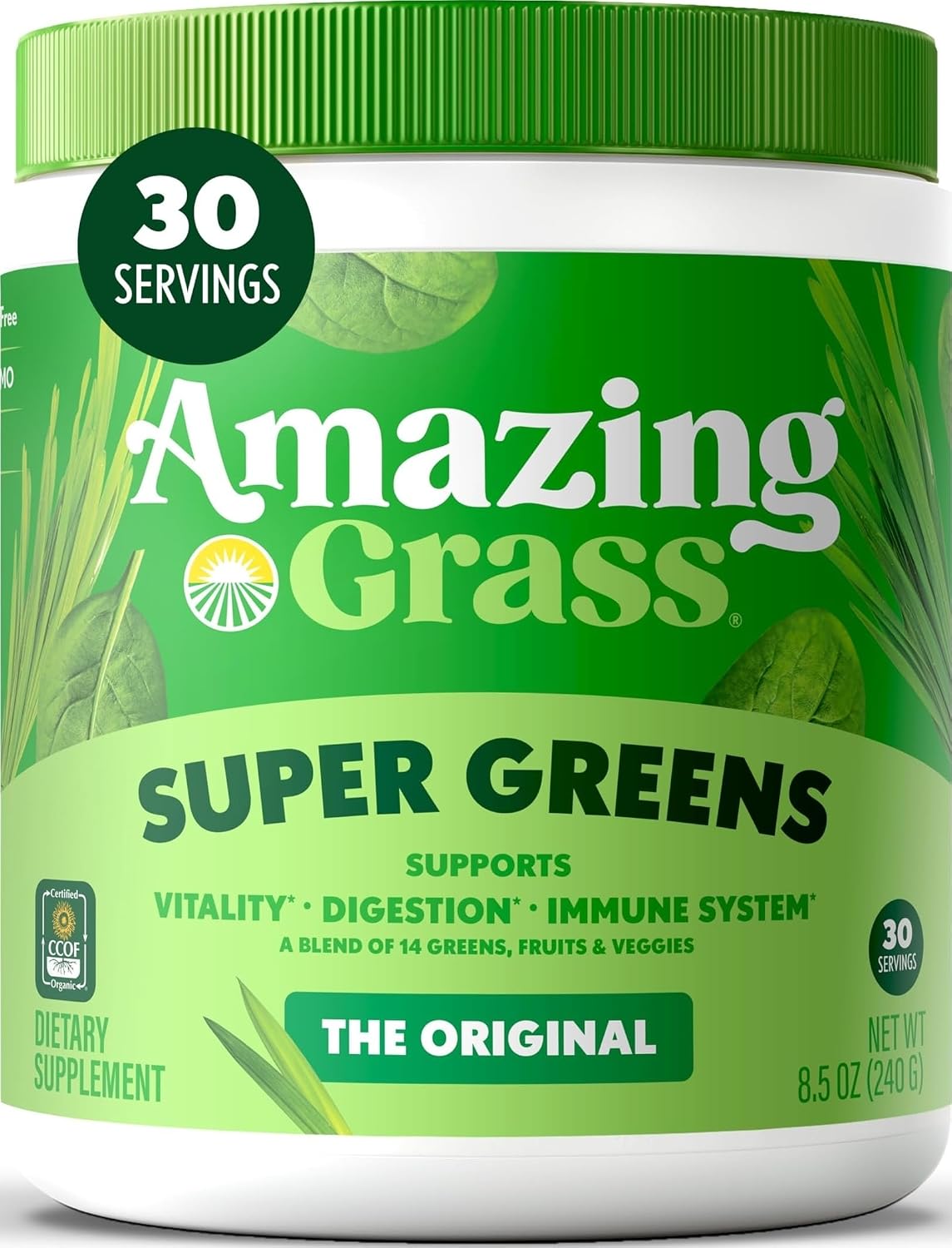 Amazing Grass Super Greens Powder Original, 30 Servings, 8.5 oz | Organic Greens Superfood Powder with Spirulina, Beet Root, Probiotics & Digestive Enzymes to Support Digestion