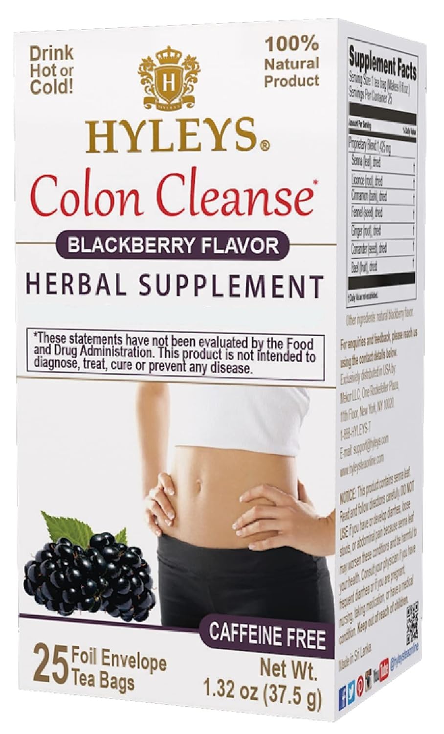 Hyleys Colon Cleanse Tea, BlackBerry Flavor, 100% Natural, 25 Tea Bags