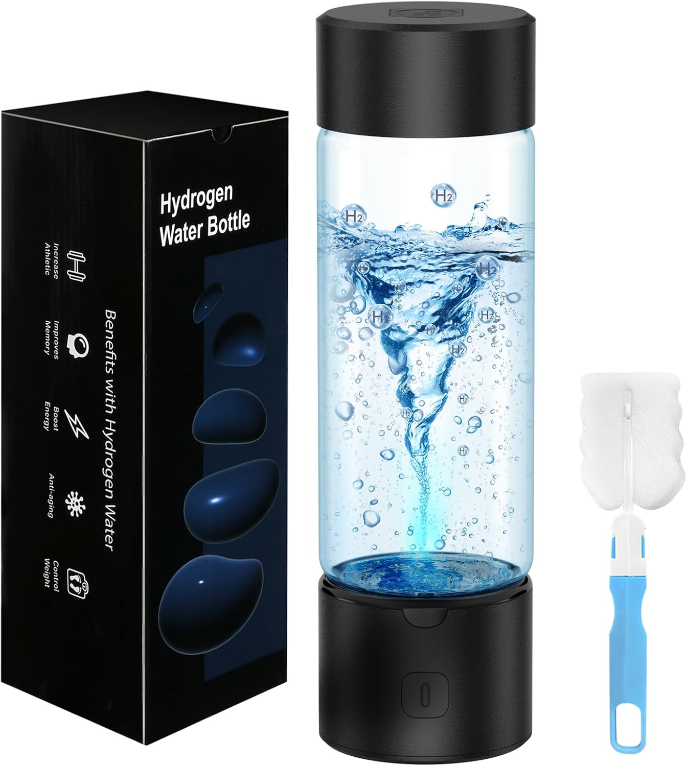 Hydrogen Water Bottle Generator, Portable SPE PEM Hydrogen Water Ionizer Machine, Rechargeable Hydrogen Water Maker for Home Office Travel Fitness Travel Home Office