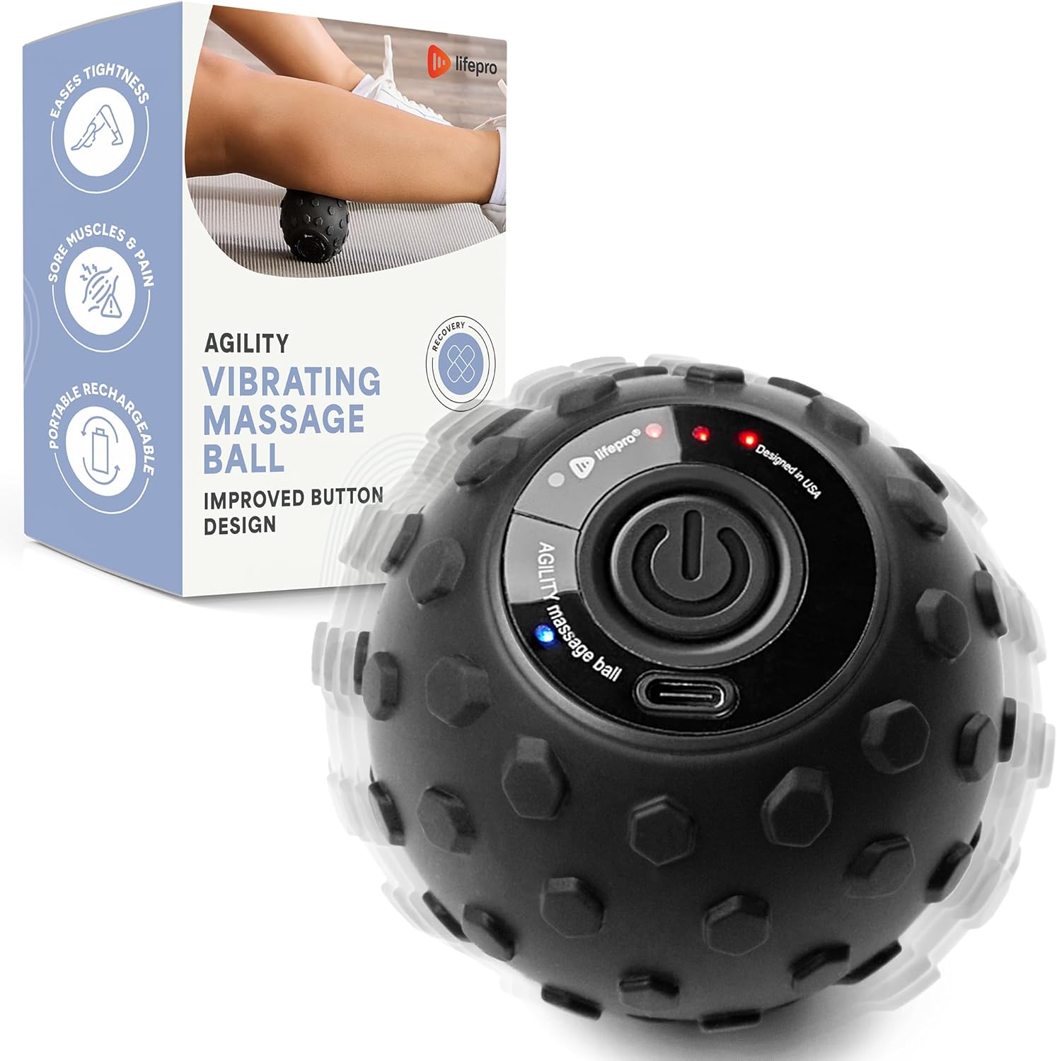 Lifepro 4-Speed Vibrating Massage Ball Roller- Revolutionary Lacrosse Ball Deep Tissue Trigger Point Therapy – Massage Ball for Plantar Fasciitis, Yoga Therapy, Mobility, Myofascial Release Ball