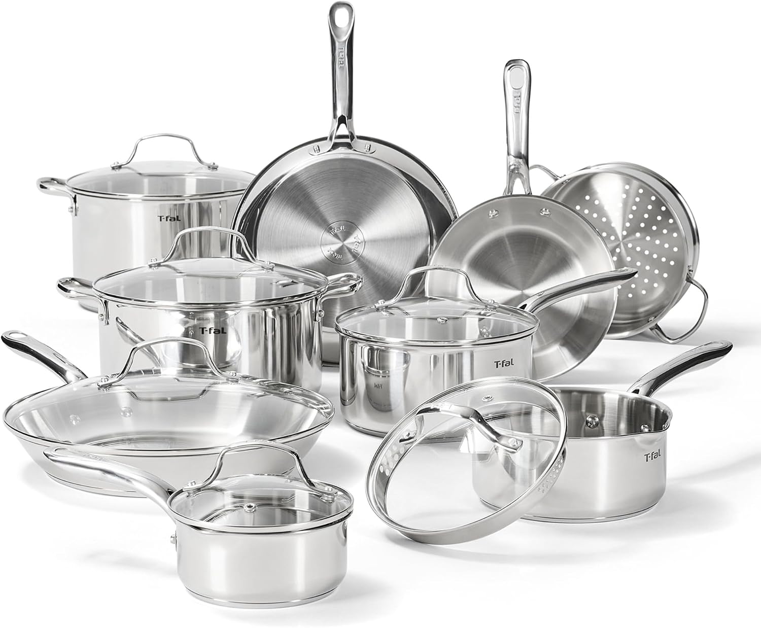 T-fal Gourmet 15-Piece Stainless Steel Pots and Pans Set, Induction Compatible