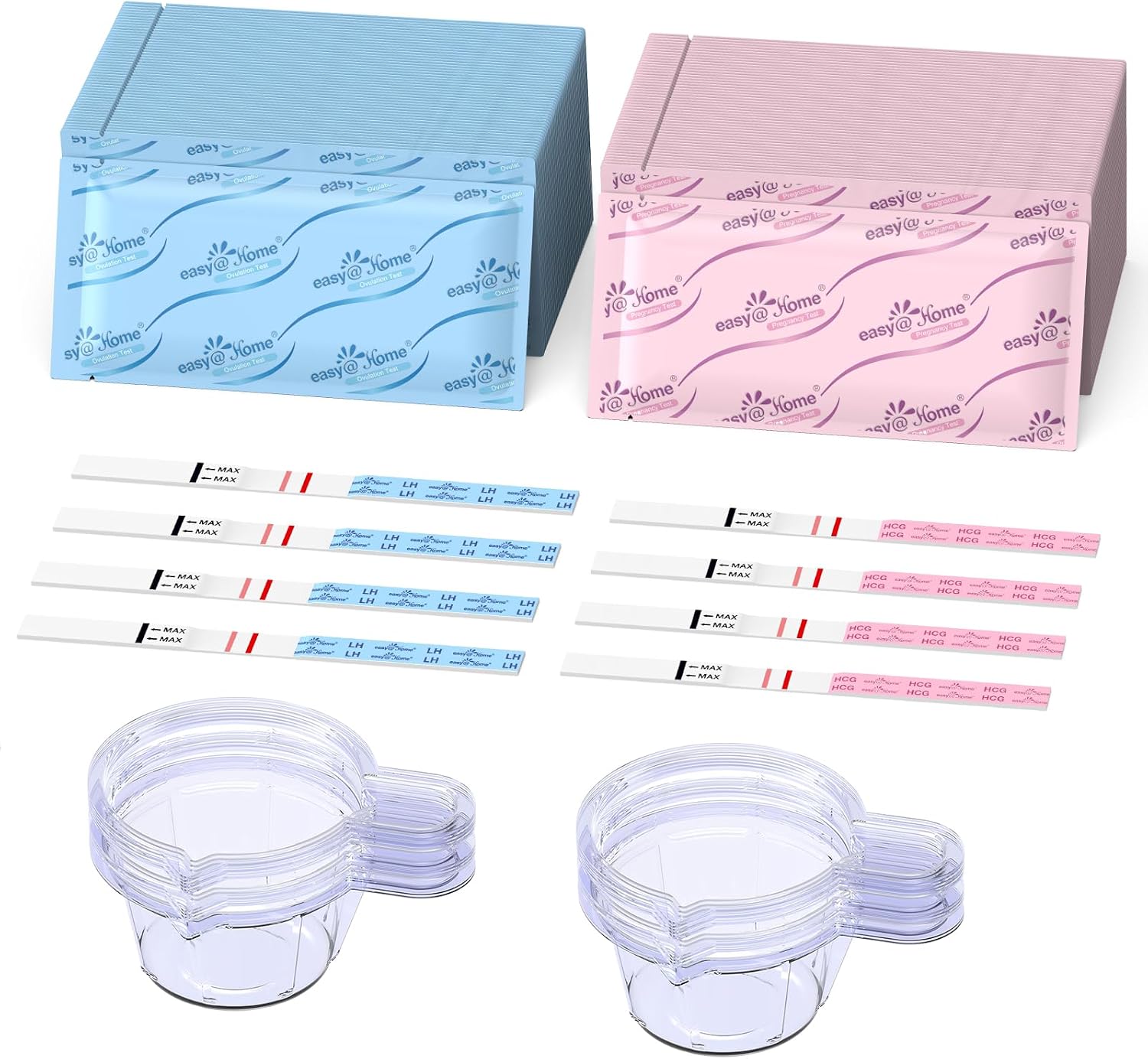Easy@Home Ovulation & Pregnancy Test Kit, 25 LH + 10 hCG Tests, 35 Cups | Ovulation and Pregnancy Test Strips with 35 Large Urine Cups, Compatible with the Premom APP for Convenient Cycle Tracking