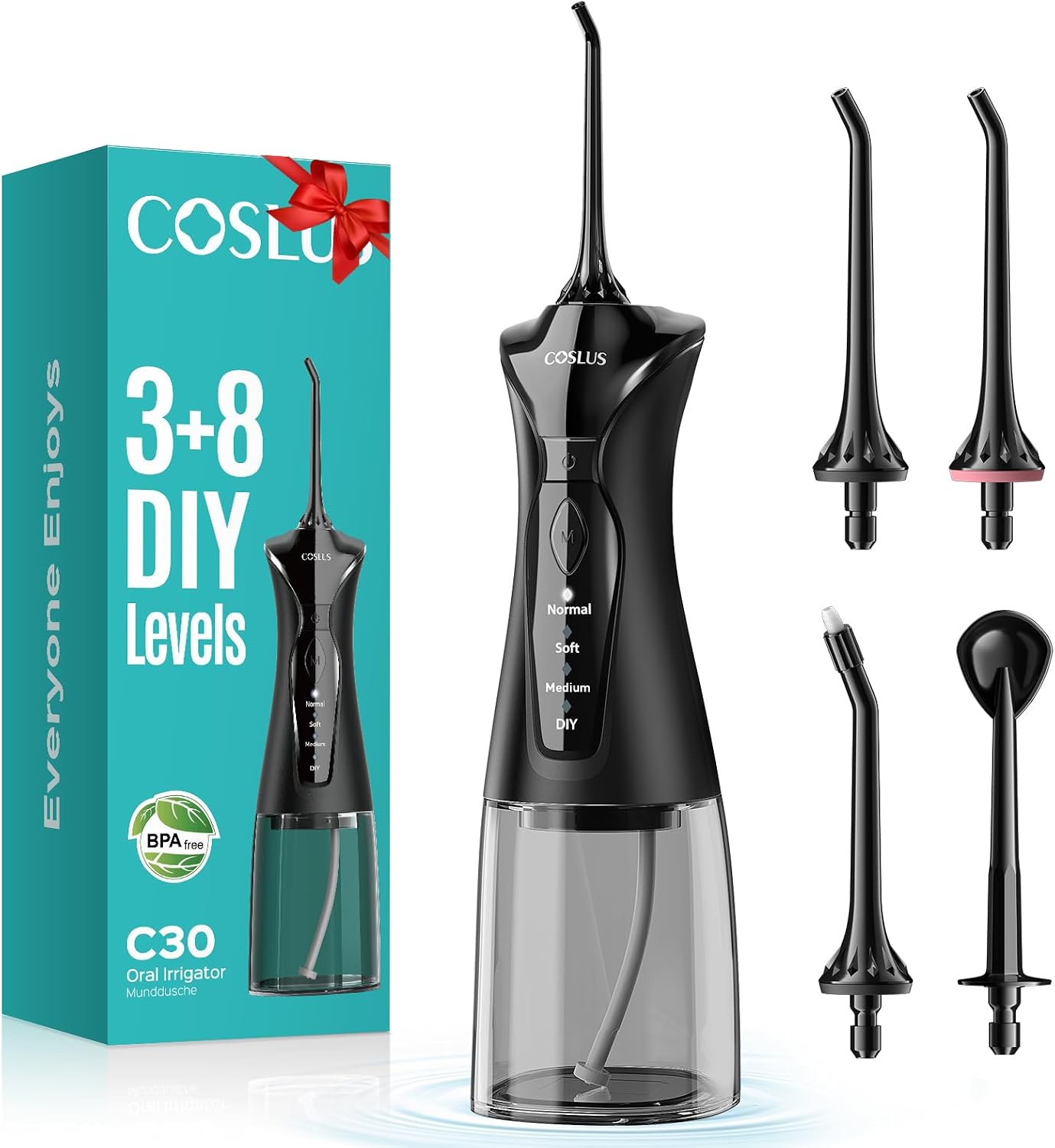 COSLUS C30 Portable Water Dental Flosser Pick Teeth, Upgraded DIY Mode