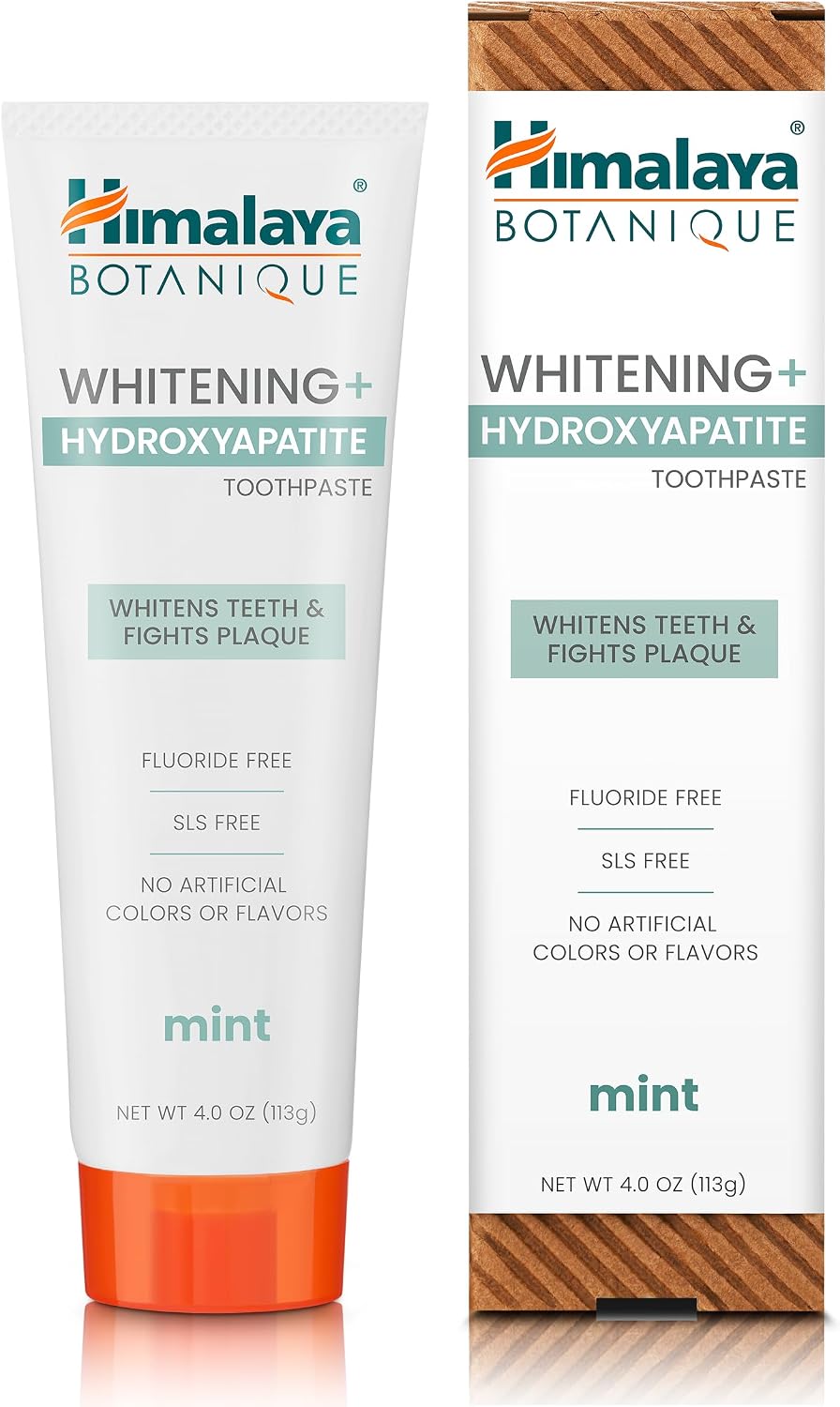 Himalaya Botanique Whitening+ Nano Hydroxyapatite Toothpaste, Mint, 4 oz | Nano Hydroxyapatite Toothpaste, Support Enamel Strength & Integrity,Great for Sensitive Teeth, Fluoride Free,SLS Free & Vegan