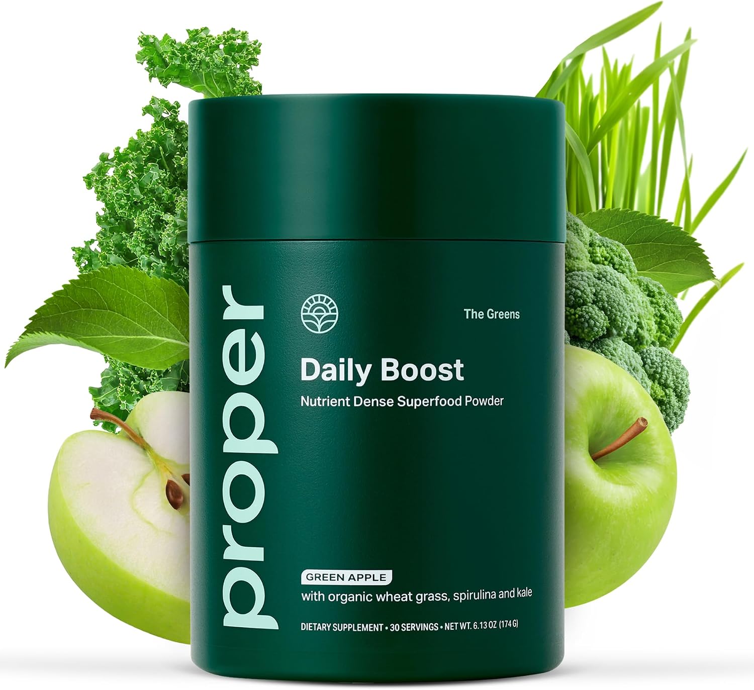 Proper The Greens Organic Powder, Superfood Blend with Wheatgrass Spirulina | Organic Greens Superfood Powder With Wheatgrass, Spirulina, Chlorella, Probiotics, Veggie Powder And Green Drink Mix Daily