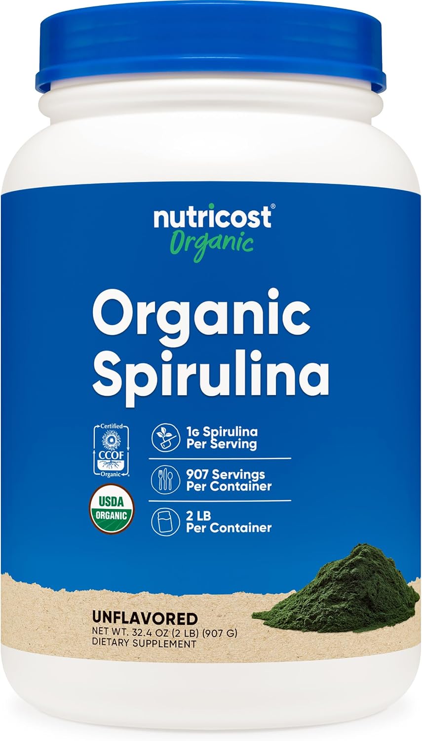 Nutricost Organic Spirulina Powder 2 LB – Pure, Certified Organic Spirulina