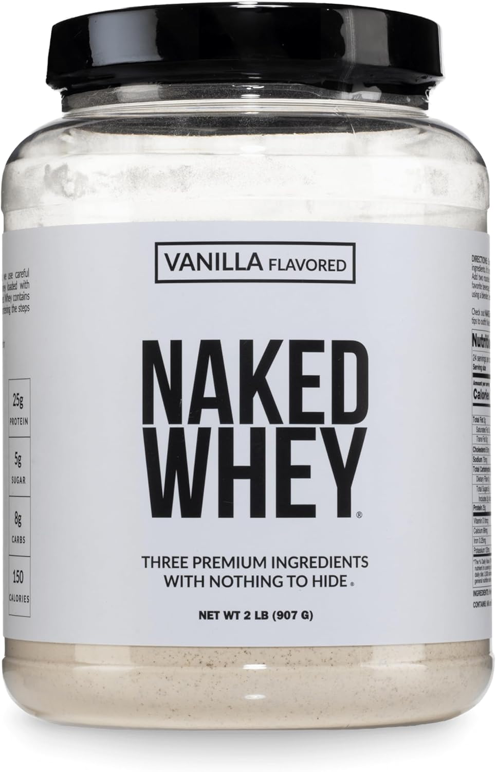 NAKED Whey Vanilla Protein Powder – Only 3 Ingredients – Grass Fed Whey Protein Powder, Vanilla Flavor, and Organic Coconut Sugar, NSF Certified, No GMO, No Soy, and Gluten Free – 24 Servings
