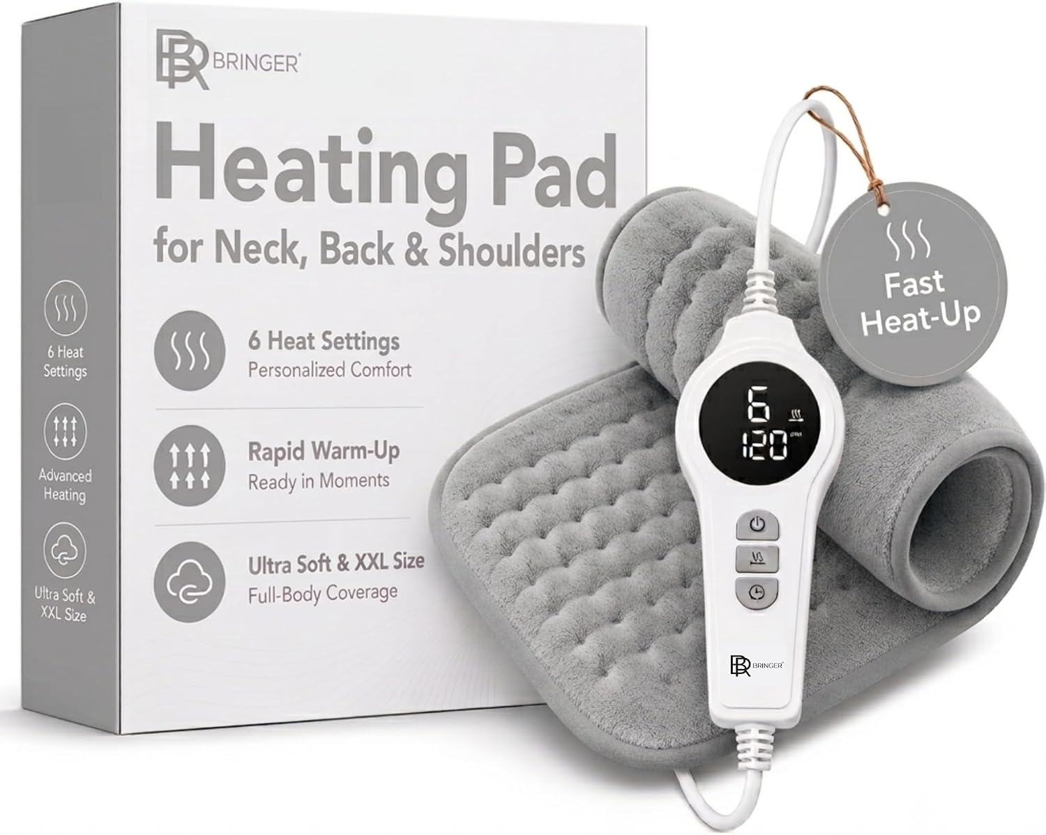 Heating Pad for Back, Shoulders and Neck, Gray, 23.6 x 11.8 in