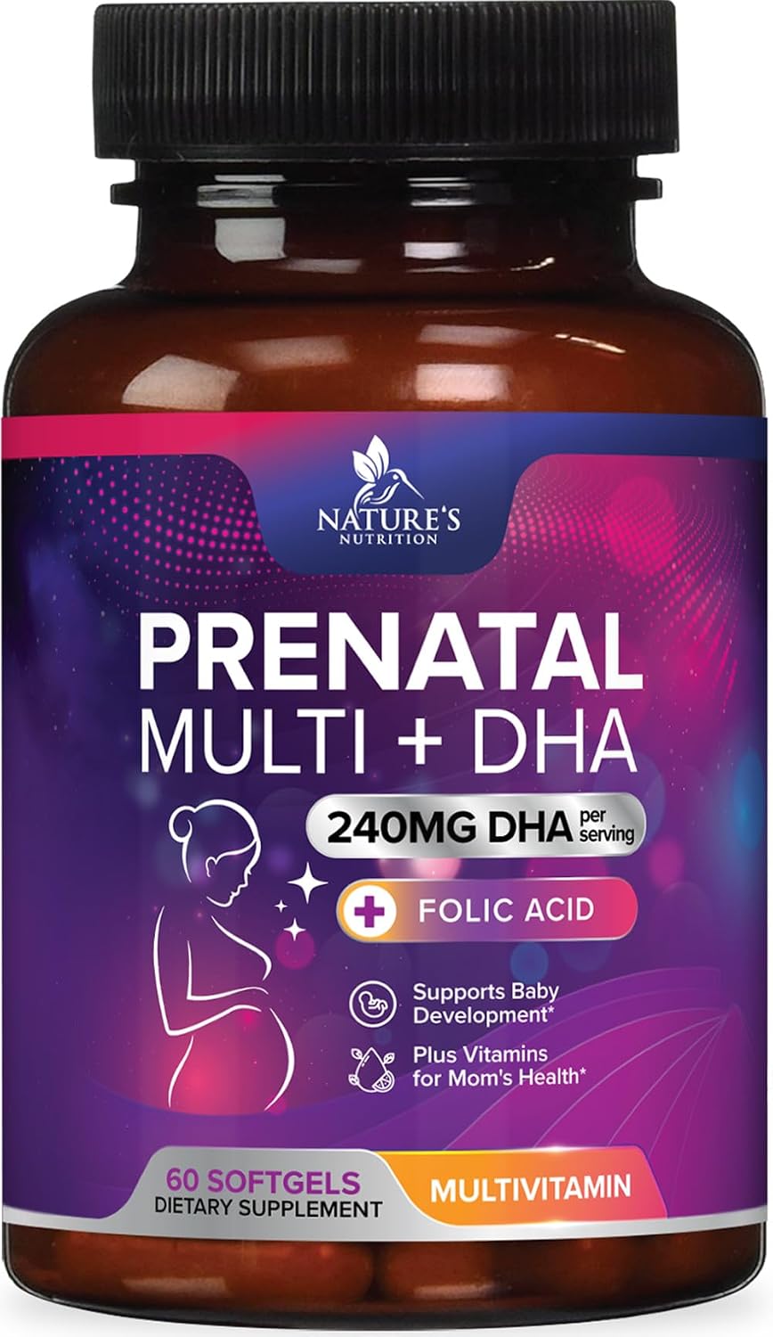Prenatal Vitamins for Women with Folic Acid + Omega 3 DHA for Fetal Brain Development, Best Prenatal Vitamin Supplement, Daily Pregnancy Multivitamin Nutritional Support, Non-GMO – 60 Softgels