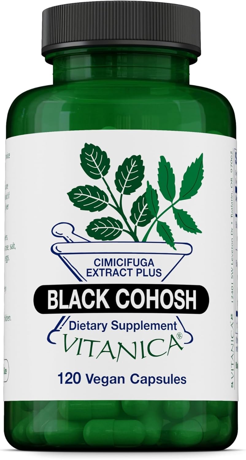 Vitanica Black Cohosh, Cimicifuga Extract Plus, Vegan, 120 Capsules | Hormone Support with Black Cohosh Root, For Women in Perimenopausal and Menopausal Years, Herbal Supplement for Menopause