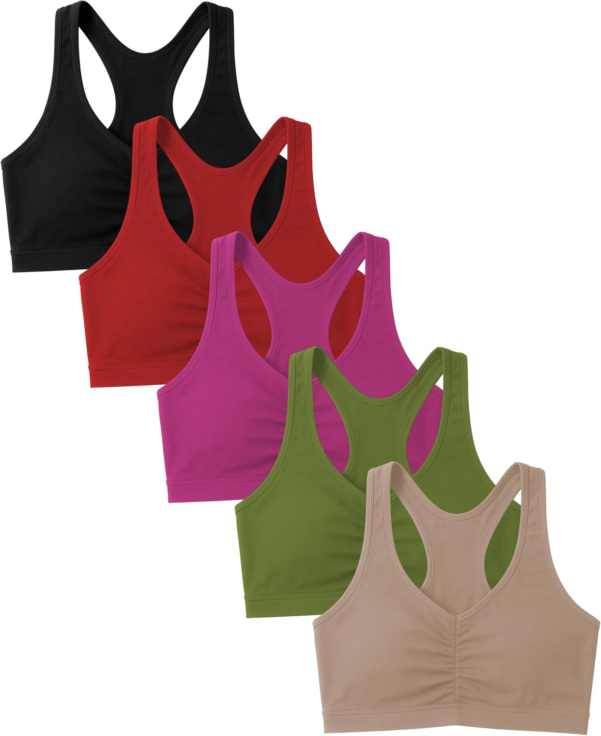Sexy Basics Women’s Cotton Spandex Racer Back Bra | 4 Way Stretch Pullover Workout Sport Bras (Multi-Pack)