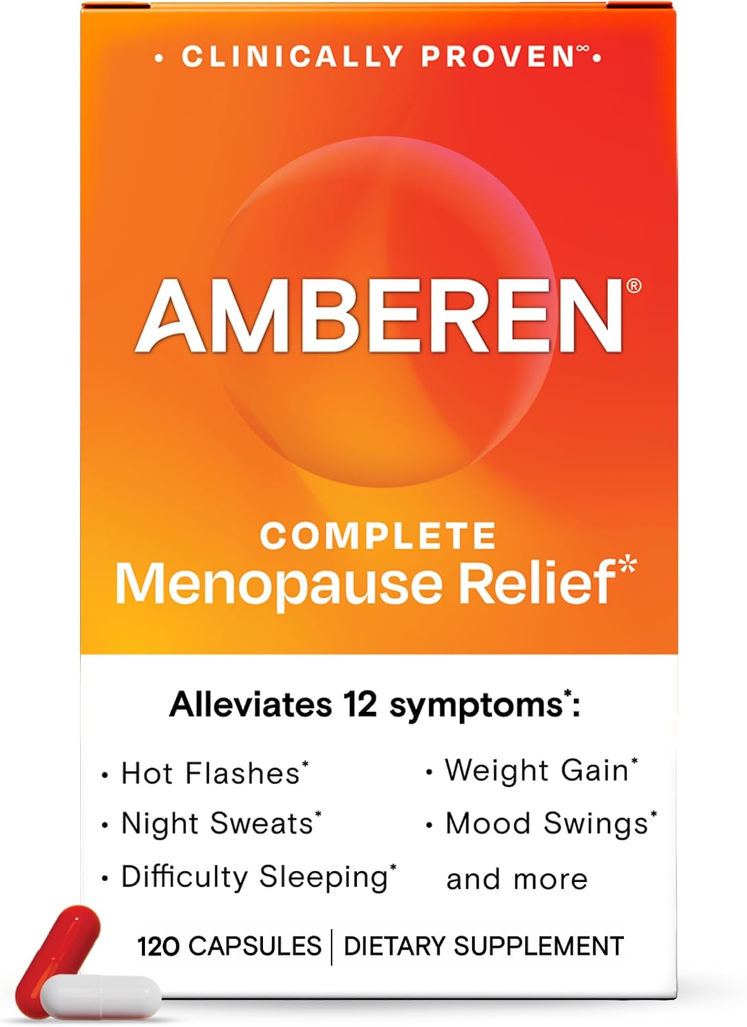 Amberen Menopause Supplement, Multi-Symptom Relief, 60 Day Supply | Clinically Proven, Helps Relieve Hot Flashes, Night Sweats, Mood Swings, Difficulty Sleeping, Fatigue, Drug & Hormone Free