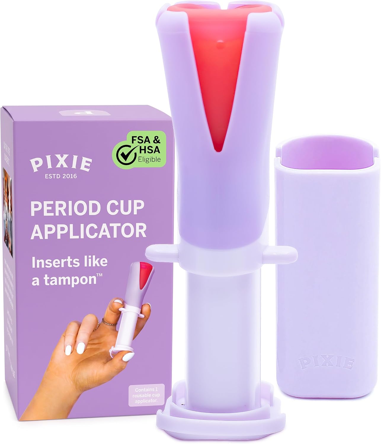 Pixie Menstrual Cup Applicator – Inserts Like A Tampon – Every Woman Can Now Use Period Cups – Perfect for Long Nails – Self Sanitizer TPE Properties – Travel Case (Cup Applicator)