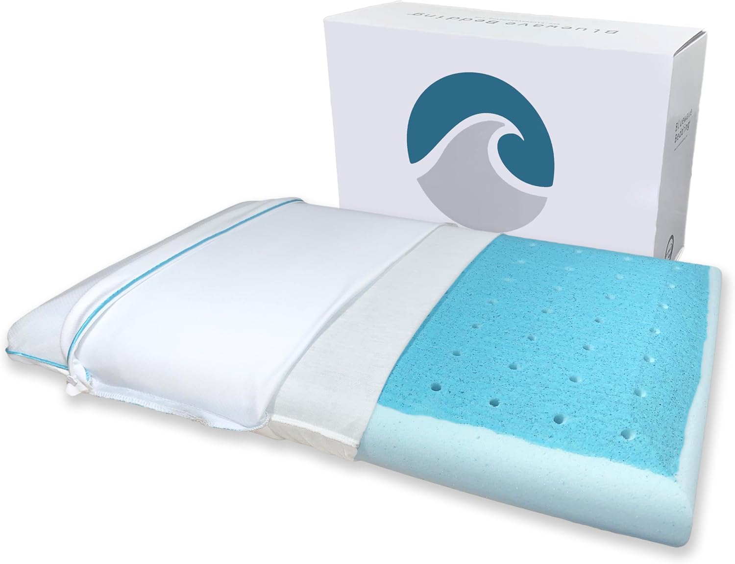 Bluewave Bedding Super Slim Max Cool CarbonBlue Gel Memory Foam Pillow for Stomach and Back Sleepers – Thin, Flat Design with Advanced Cooling (3.25-Inch Height, Standard Size)