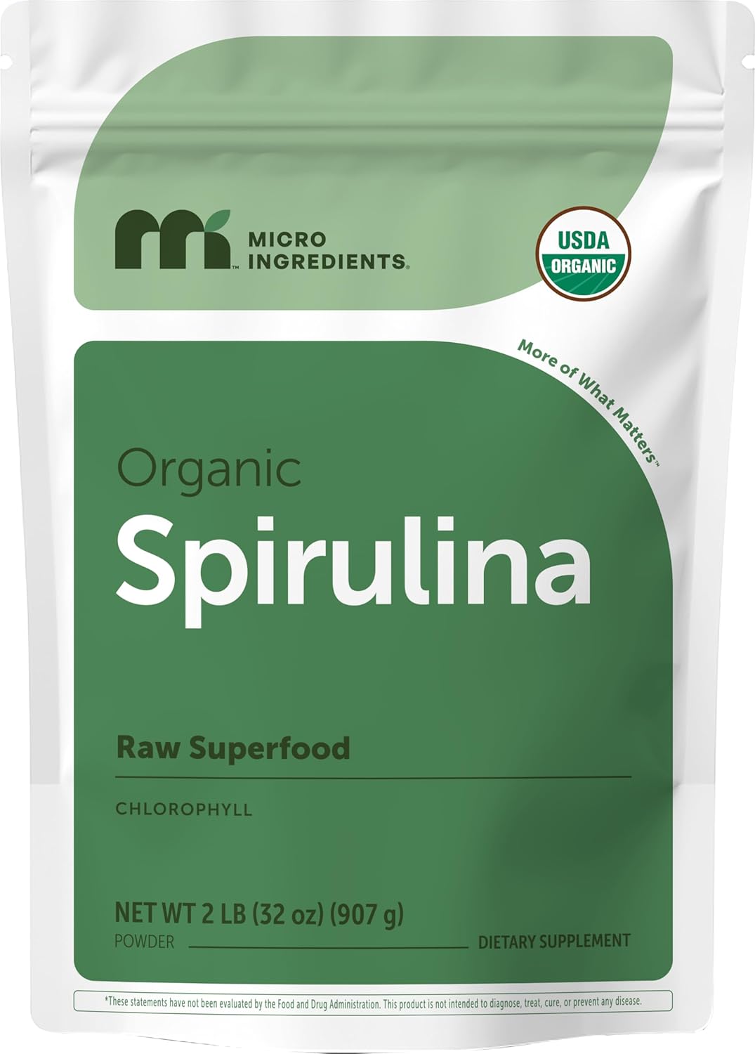 Micro Ingredients Organic Spirulina Powder, 2lb | Blue-Green Algae, Rich in Vegan Protein, Vitamins & Minerals | Source of Natural Chlorophyll & Enzymes | Non-GMO, Gluten-Free, No Additives