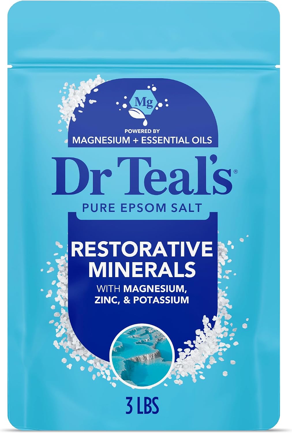 Dr Teal’s Epsom Salt Magnesium Soak, Restorative Minerals with Magnesium, Potassium & Zinc, 3 lbs