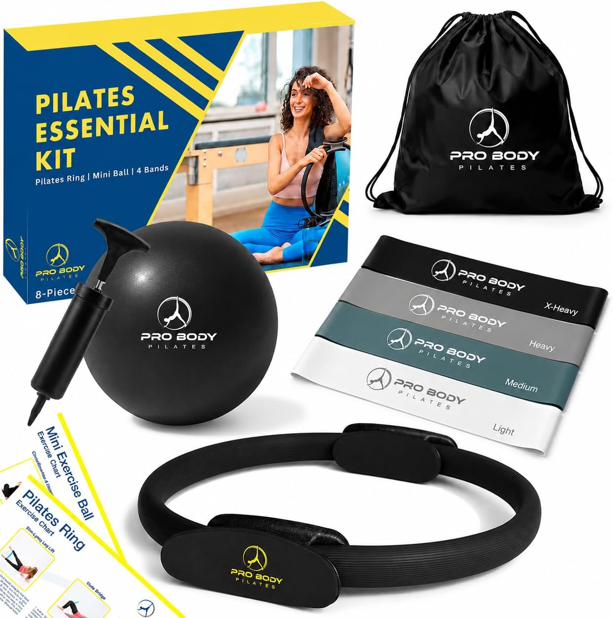 ProBody Pilates Kit — 14 Inch Ring, 9 Inch Ball, 4 Bands & Pump