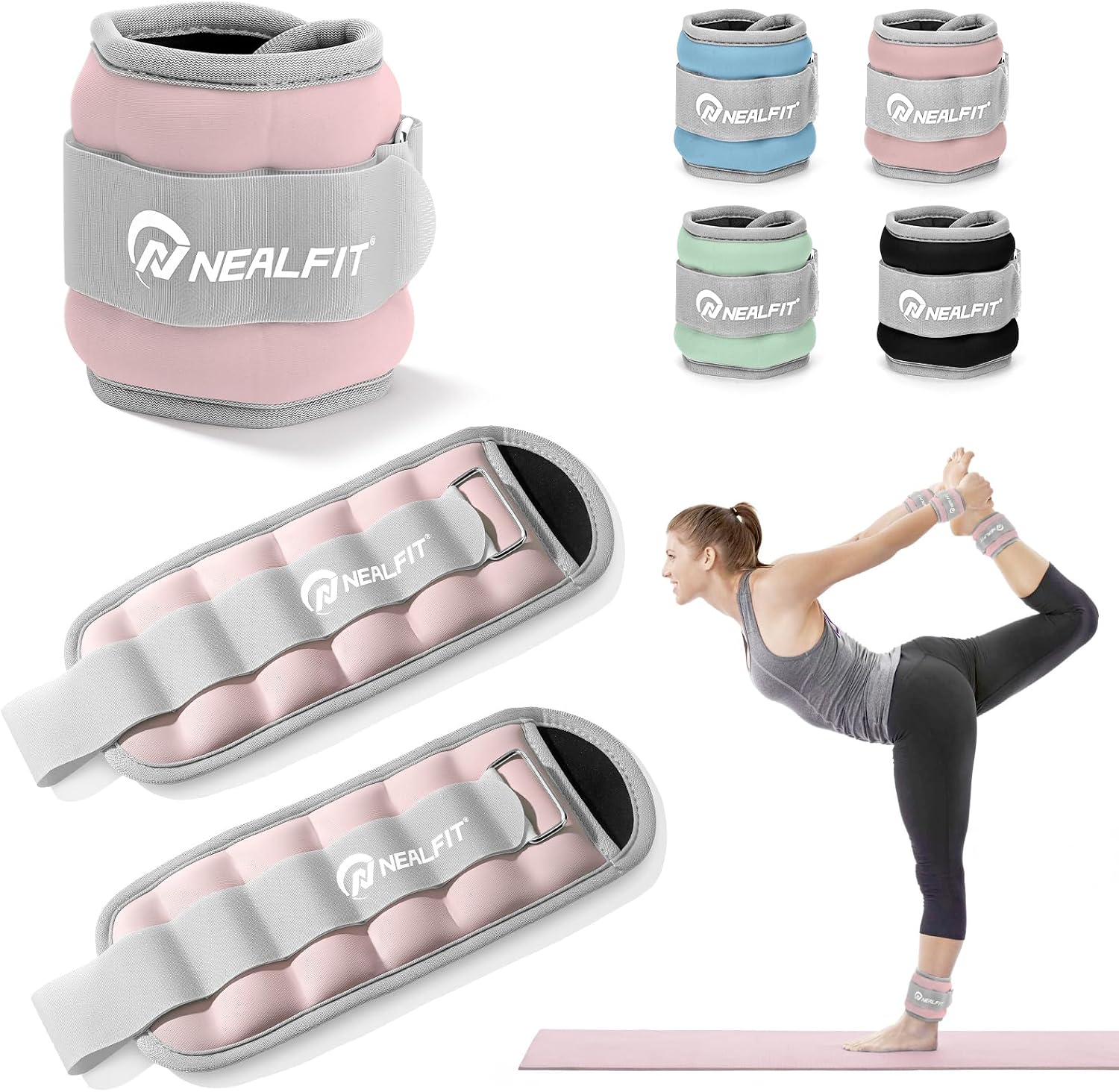 NEALFIT Ankle Weights 1/2/3/4/6/10 LBS for Men Women Kids, Leg Arm Wrist Weights with Adjustable Strap for Running, Aerobics, Strength Training, Physical Therapy, Fitness
