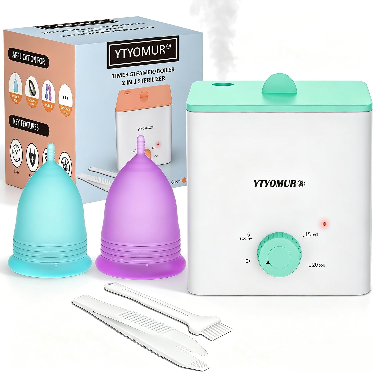 YTYOMUR Menstrual Cups with Sterilizer, 2 Reusable Period Cups for Women, Tampon and Pad Alternative, Feminine Cup with Cleaner Set