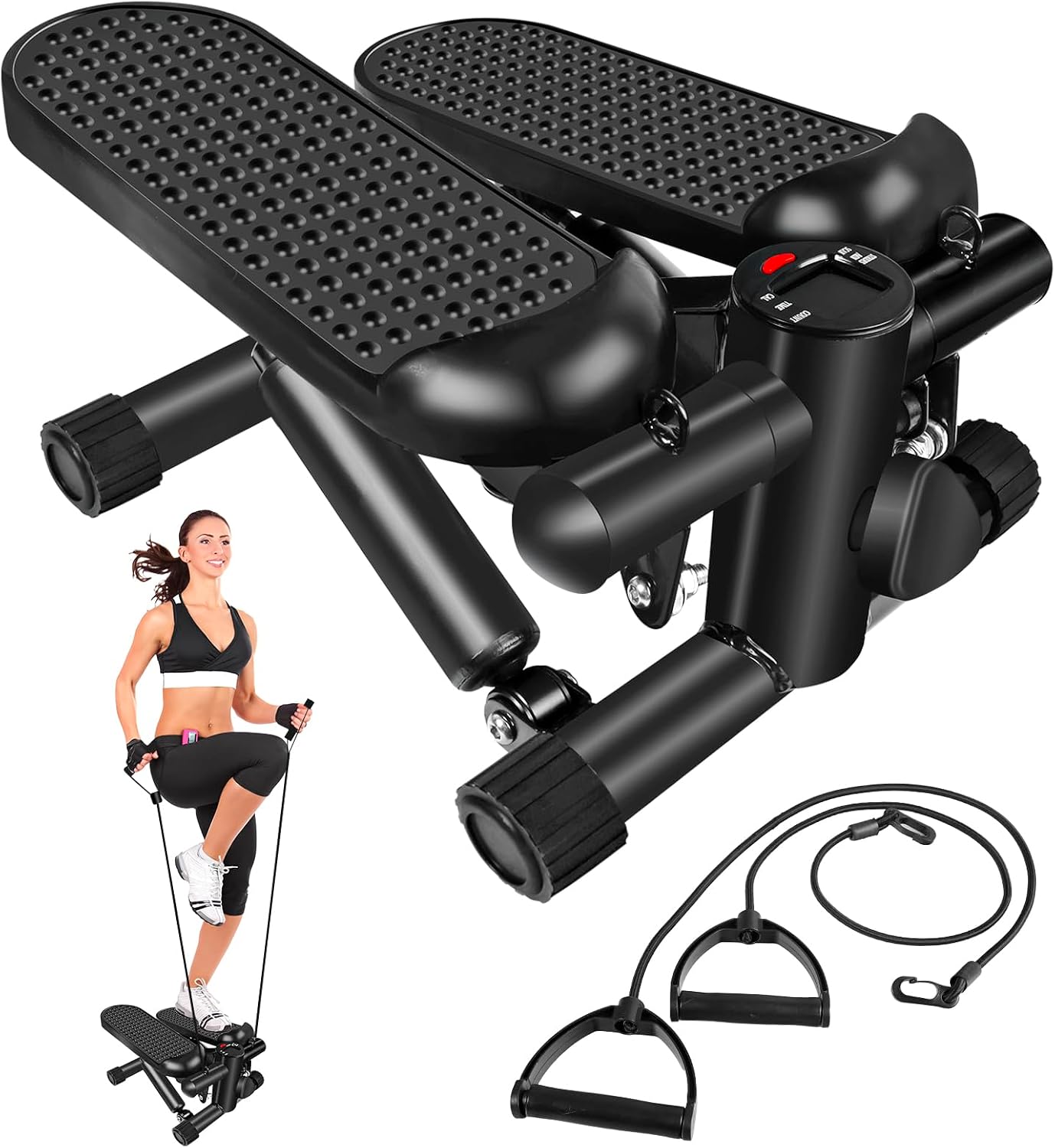 Hydraulic Fitness Stepper with LCD Monitor – Mini Stepper and Resistance Bands