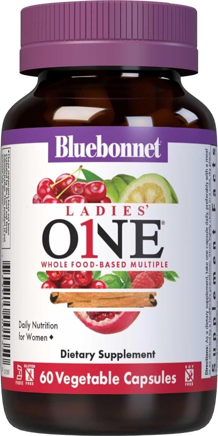BlueBonnet Nutrition Ladies One Vegetable Capsule, Whole Food Multiple, K2, Organic Vegetable, Energy, Vitality, Non-GMO, Gluten Free, Soy Free, Milk Free, Kosher, 60 Vegetable Capsule, 2 Month Supply | Organic