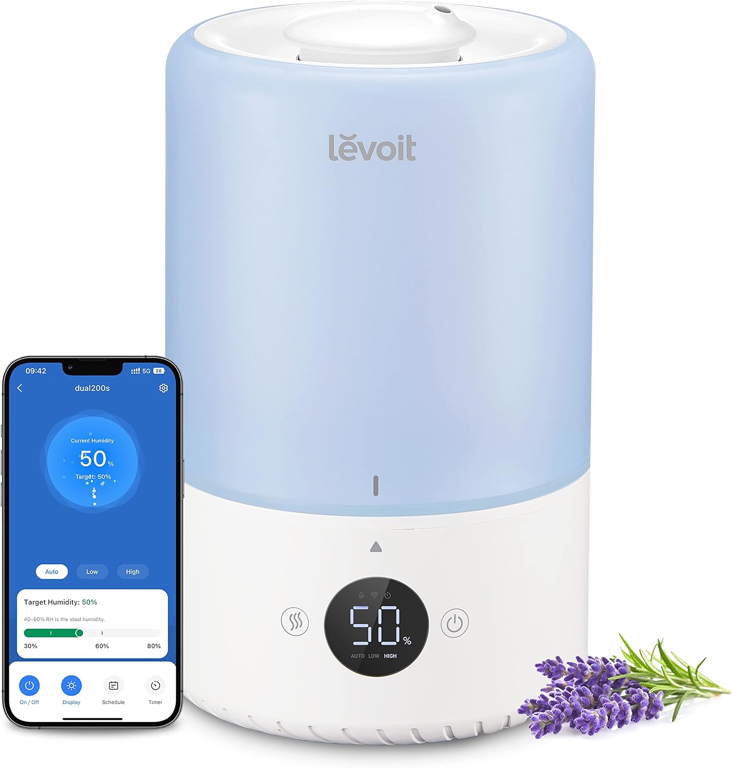 Levoit 3L Dual 200S Smart Humidifiers for Bedroom, Top Fill, Quiet, Blue