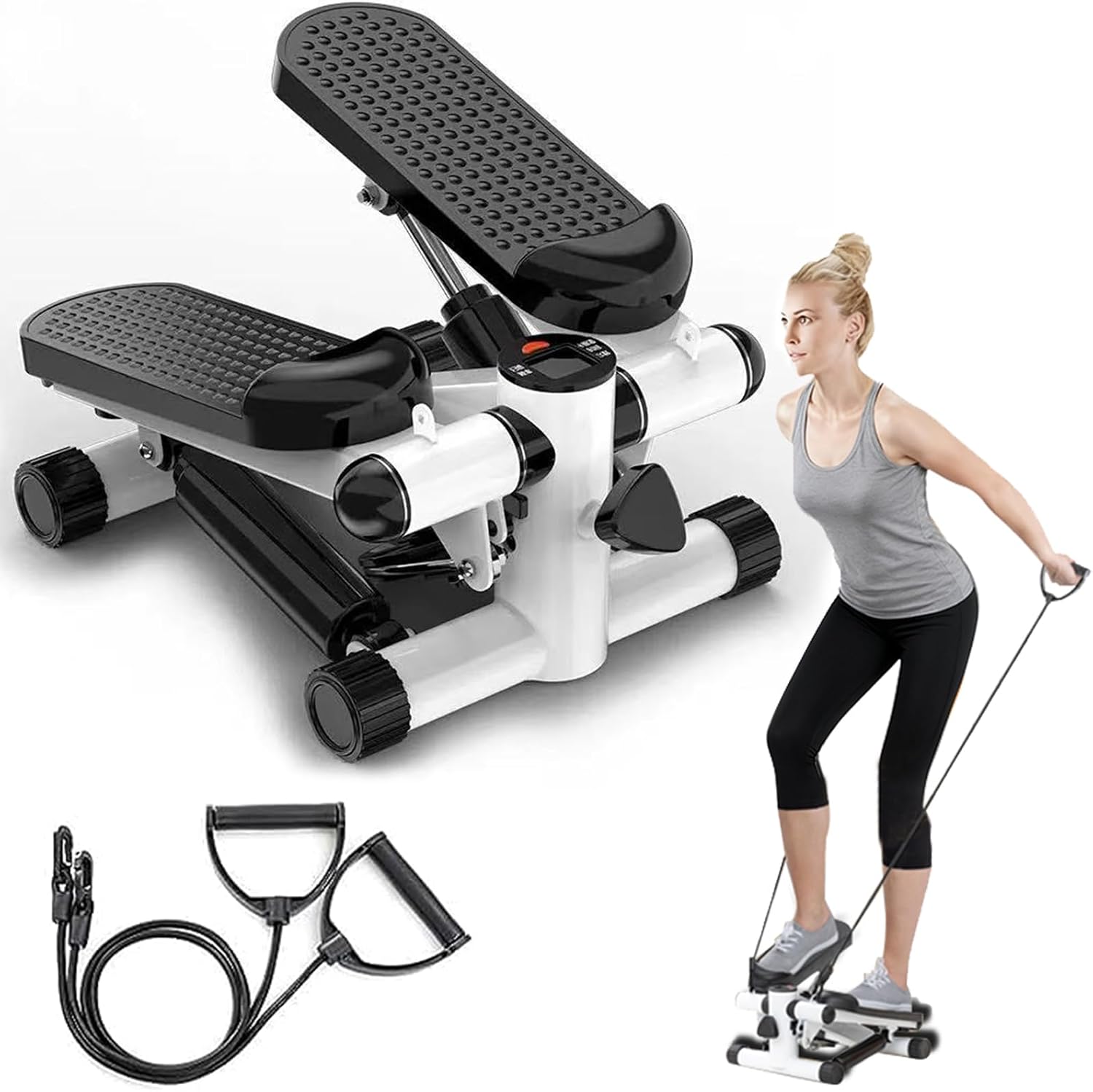 Steppers for Exercise at Home, Mini Stepper with Resistance Bands for Full Body Workout, Portable Stair Stepper for Home, Smooth and Quiet, Stepper Machine with LCD Monitor