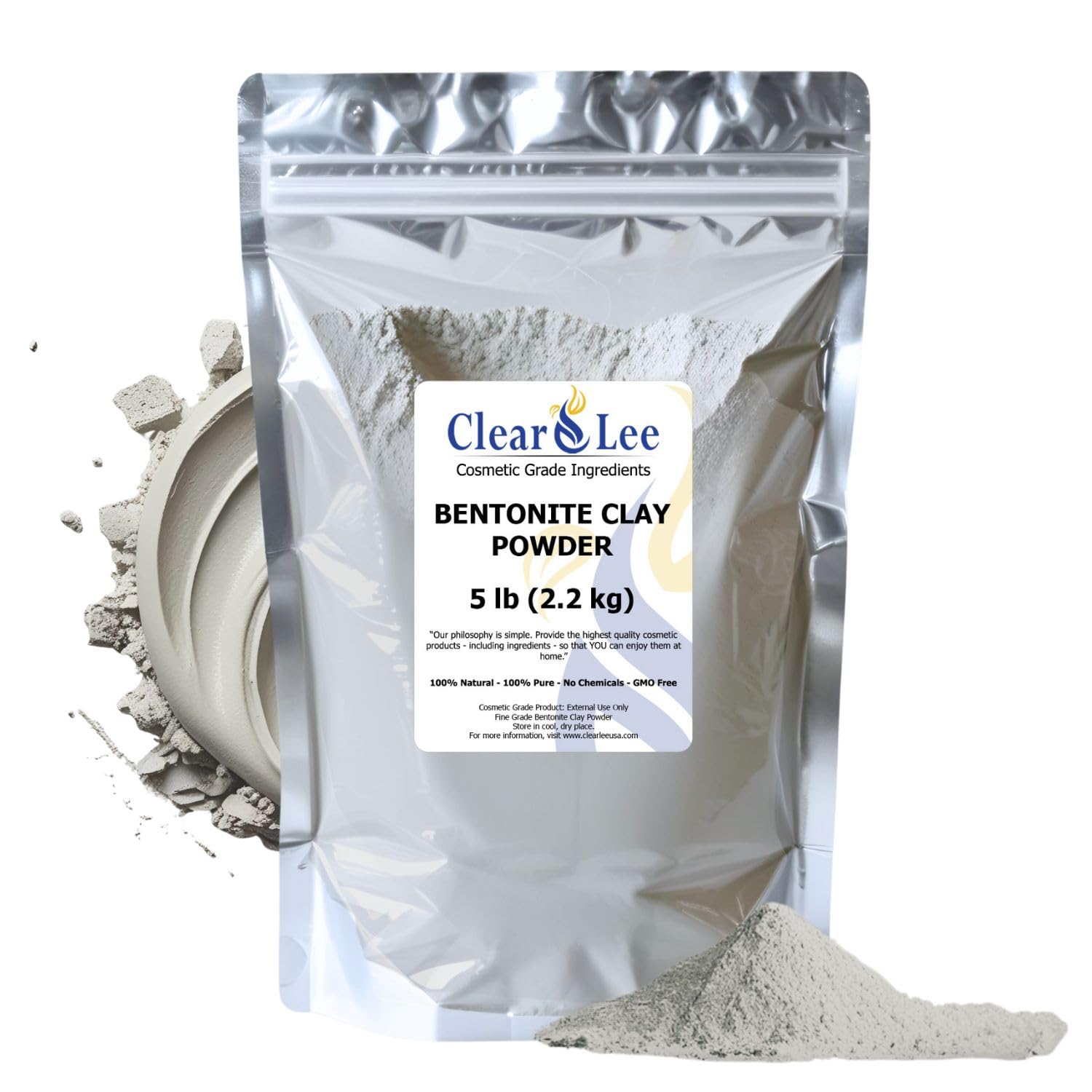 ClearLee Bentonite Clay Cosmetic Grade Powder – 100% Pure Natural Powder – Indian Clay – Great For Skin Detox, Rejuvenation, and More – Heal Damaged Skin – DIY Clay Face Mask (5 lb)