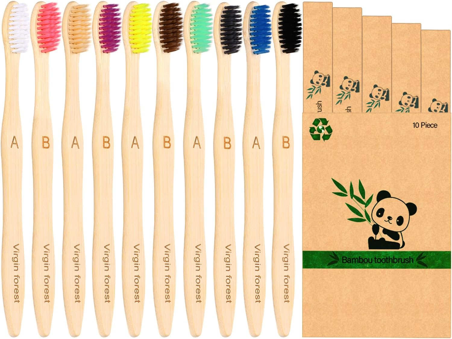 Virgin Forest Bamboo Toothbrushes 10pk, Soft BPA Free Biodegradable | Soft bristles with BPA-free design and biodegradable bamboo handles