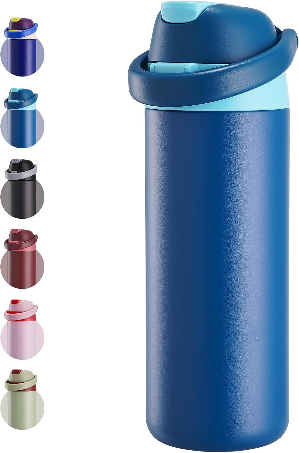 Fijinhom 18 oz Insulated Water Bottle, Stainless Steel Water Bottle with 2-in-1 Straw and Push-Button Spout Lid, Keeps 24 Hours Cold, Double Wall Vacuum Leak-Proof & BPA-Free for Sports, Travel, Blue