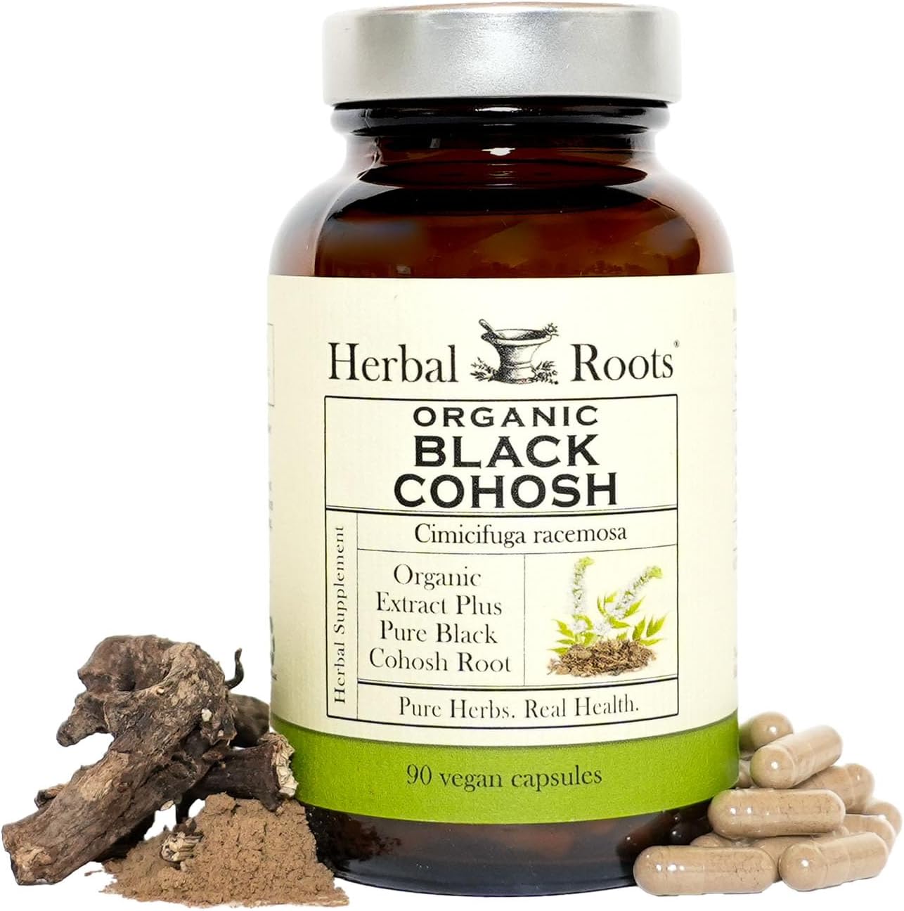Herbal Roots Organic Black Cohosh Root Capsules – Menopause Support – 3 Month Supply – Certified USDA Organic -90 Vegan Capsules