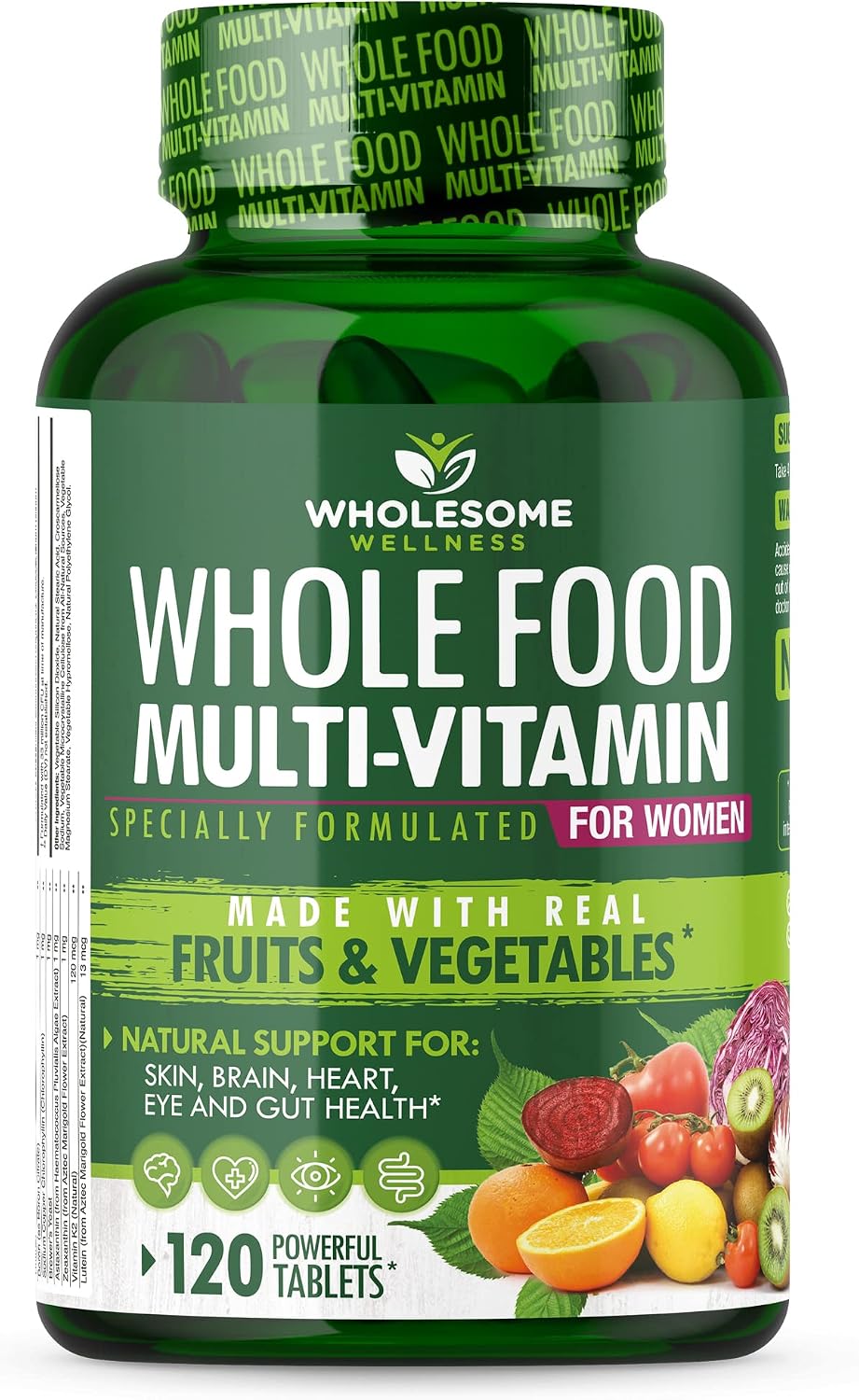 Wholesome Wellness Whole Food Multivitamin for Women – Natural Multi Vitamins, Minerals, Organic Extracts – 120 Tablets