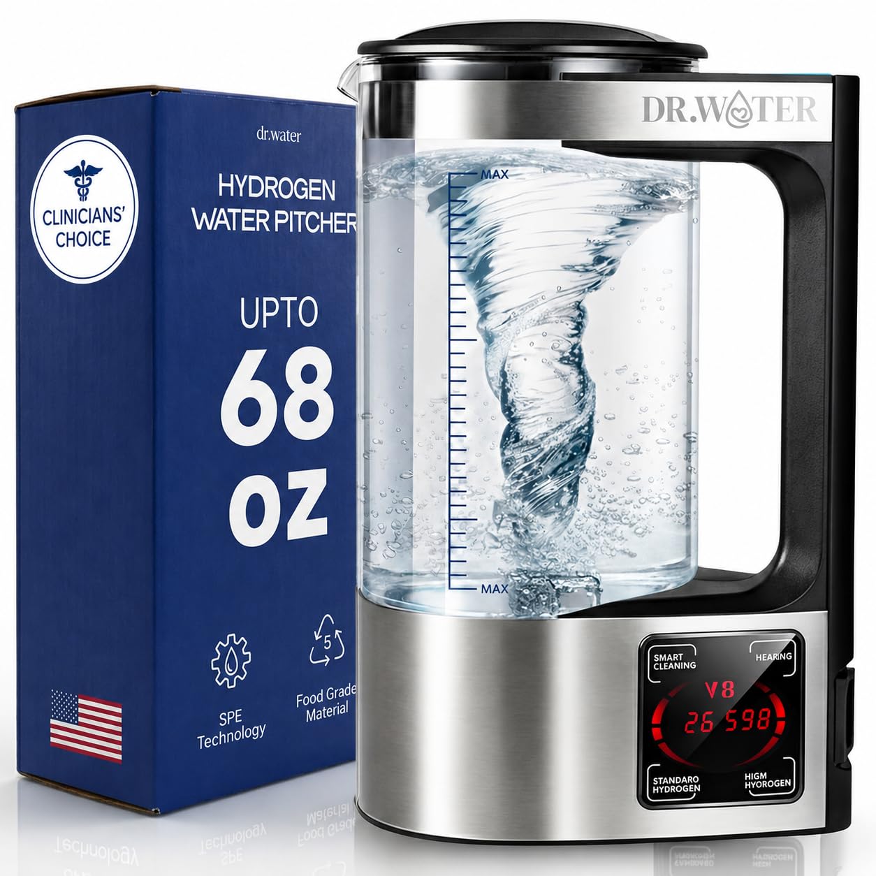 HydroPitcher | 68 Oz Hydrogen Water Pitcher – BPA Free Rich Hydrogen Water Generator – Electrolysis Jug with SPE/PEM Technology Hydrogen Water Machine | Chlorine Free Large Hydrogen Water Bottle