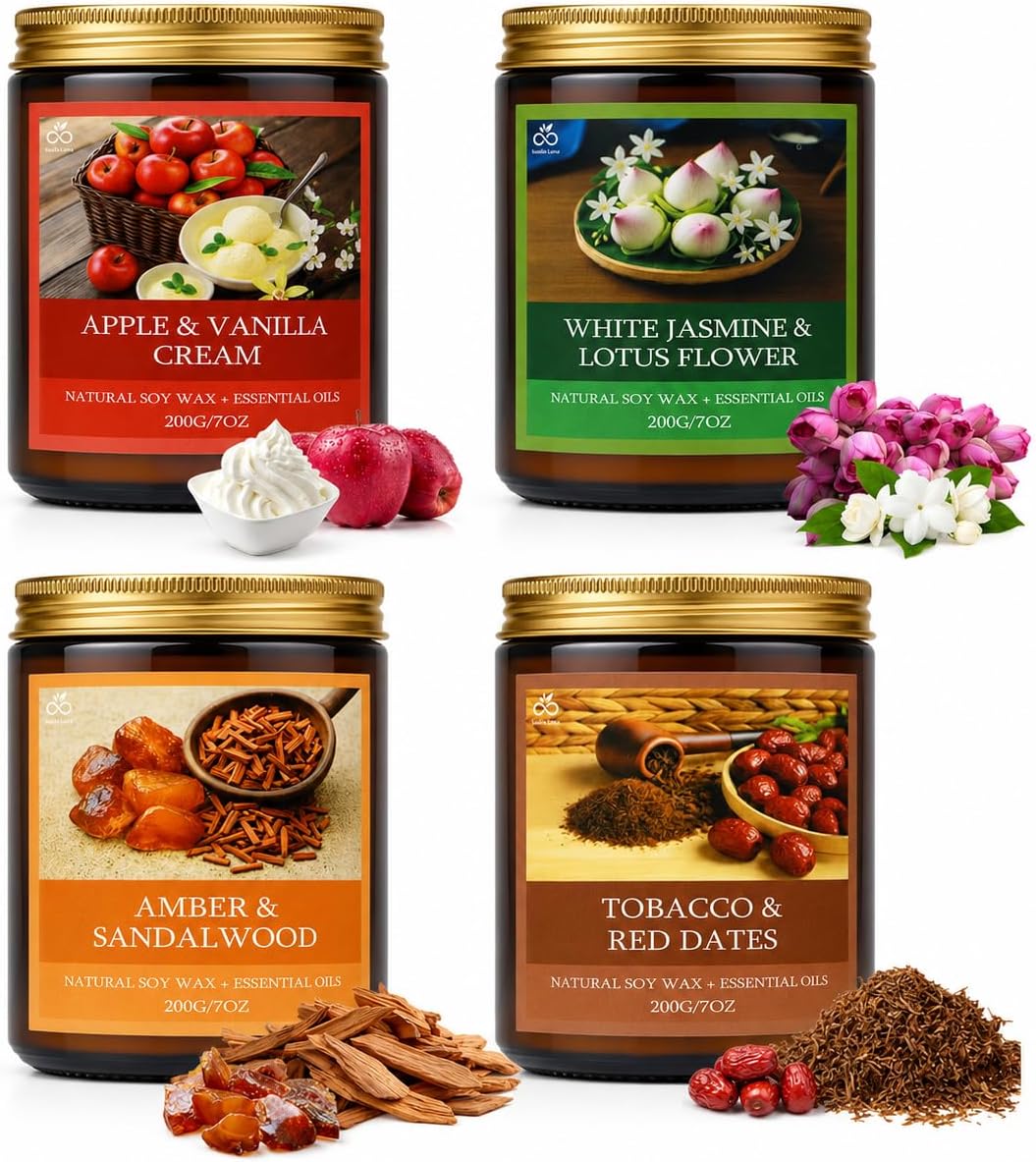 Soy Candles for Home Scented, 4-Pack Gift Set