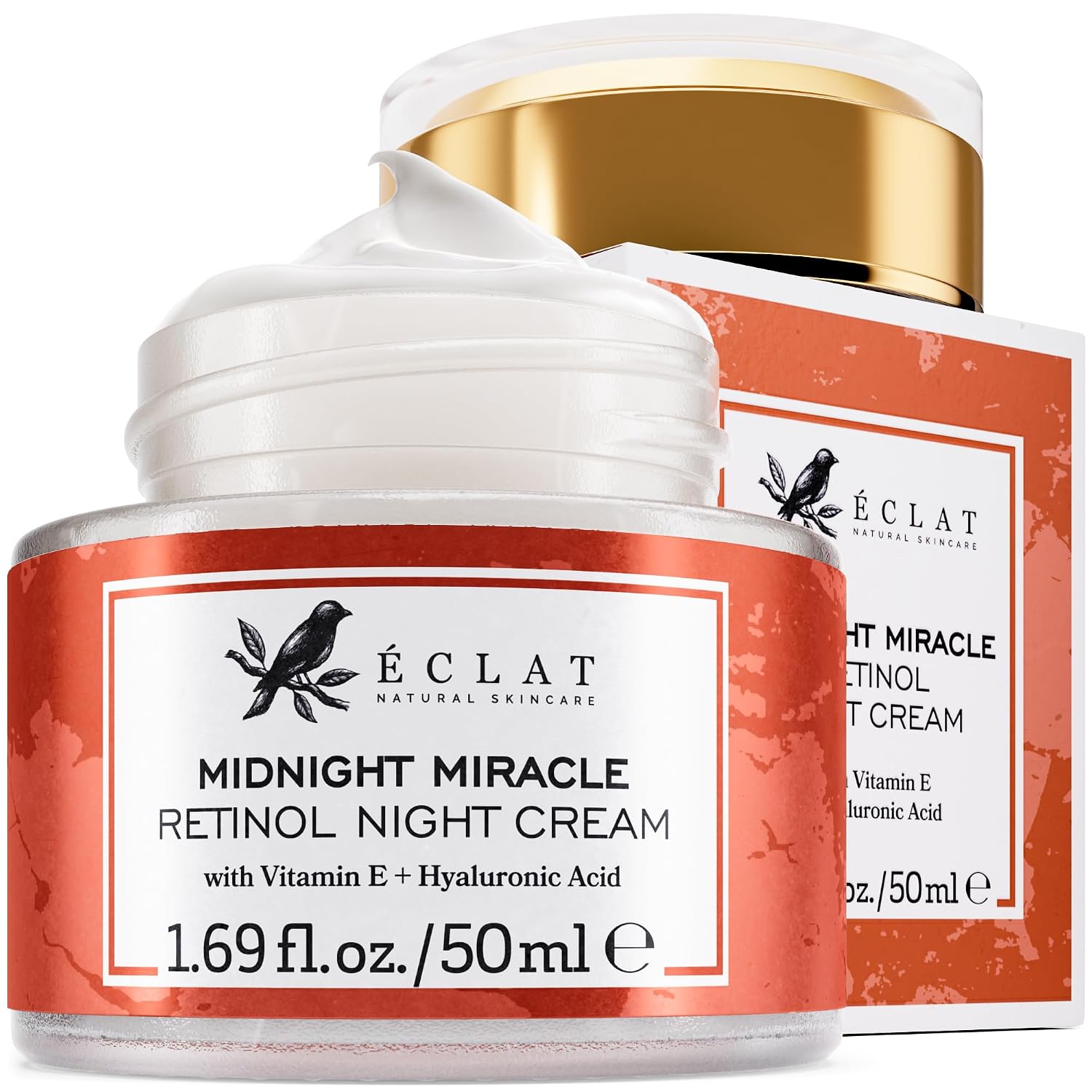 Eclat Skincare Retinol Night Cream – Renewing Retinol Cream for Face with Hyaluronic Acid – Anti Aging to Smooth Wrinkles & Fine Lines – Firming & Hydrating Face Moisturizer for Women & Men 50 ml