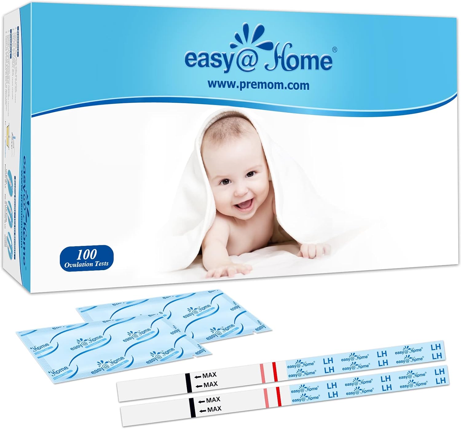 Easy@Home Ovulation Test Strips (100-pack) Value Pack, Reliable Ovulation Preditor Kit and Fertility Test, 100 Tests | Ovulation Predictor Kit with 100 LH Fertility Tests for Women, Designed for At-Home Cycle Monitoring and Daily Tracking