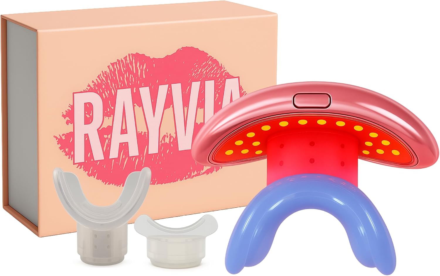 Rayvia – Red Light Therapy Device for Face, Lips – Lip Plumper – Collagen Booster – Anti-Aging Skincare Tool for Women – Fine Line Reducer – Blue Light Whitening Mouthpiece – Home Beauty (Rose Gold)