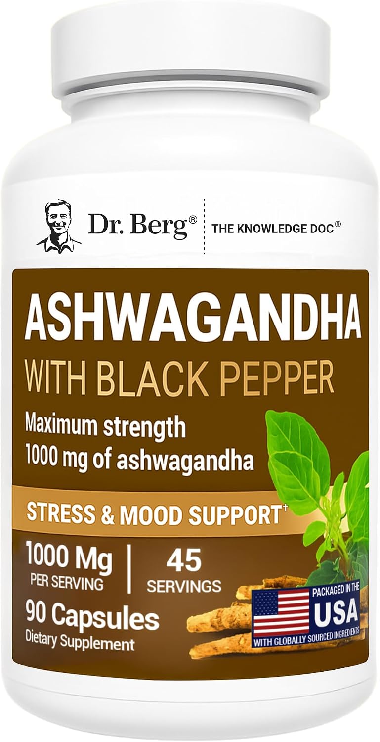 Dr. Berg Ashwagandha Capsules 1000mg – Includes Ashwagandha Root with Black Pepper from Bioperine – Ashwagandha Supplements 90 Capsules